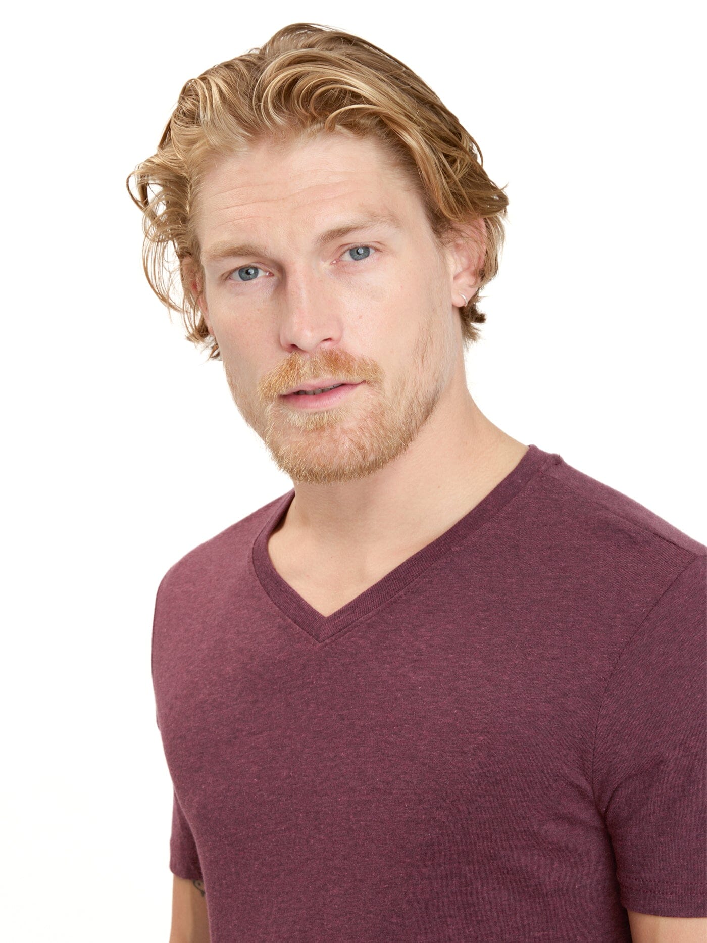 Men's Core Triblend Jersey V-Neck Tee in Maroon and Burgundy