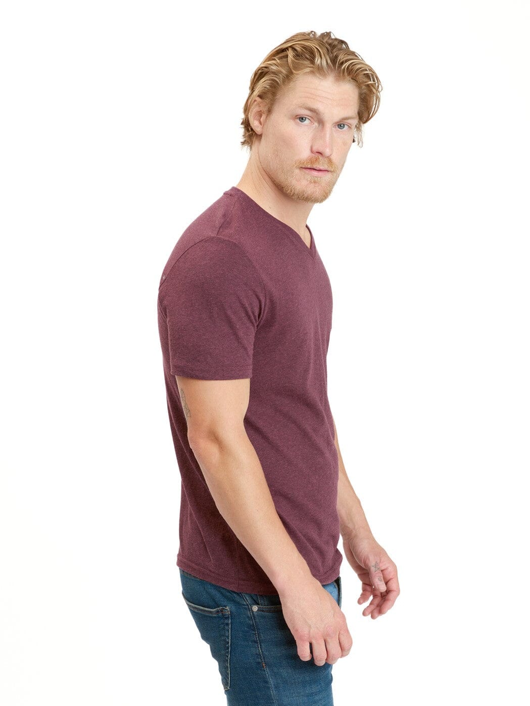 Men's Core Triblend Jersey V-Neck Tee in Maroon and Burgundy