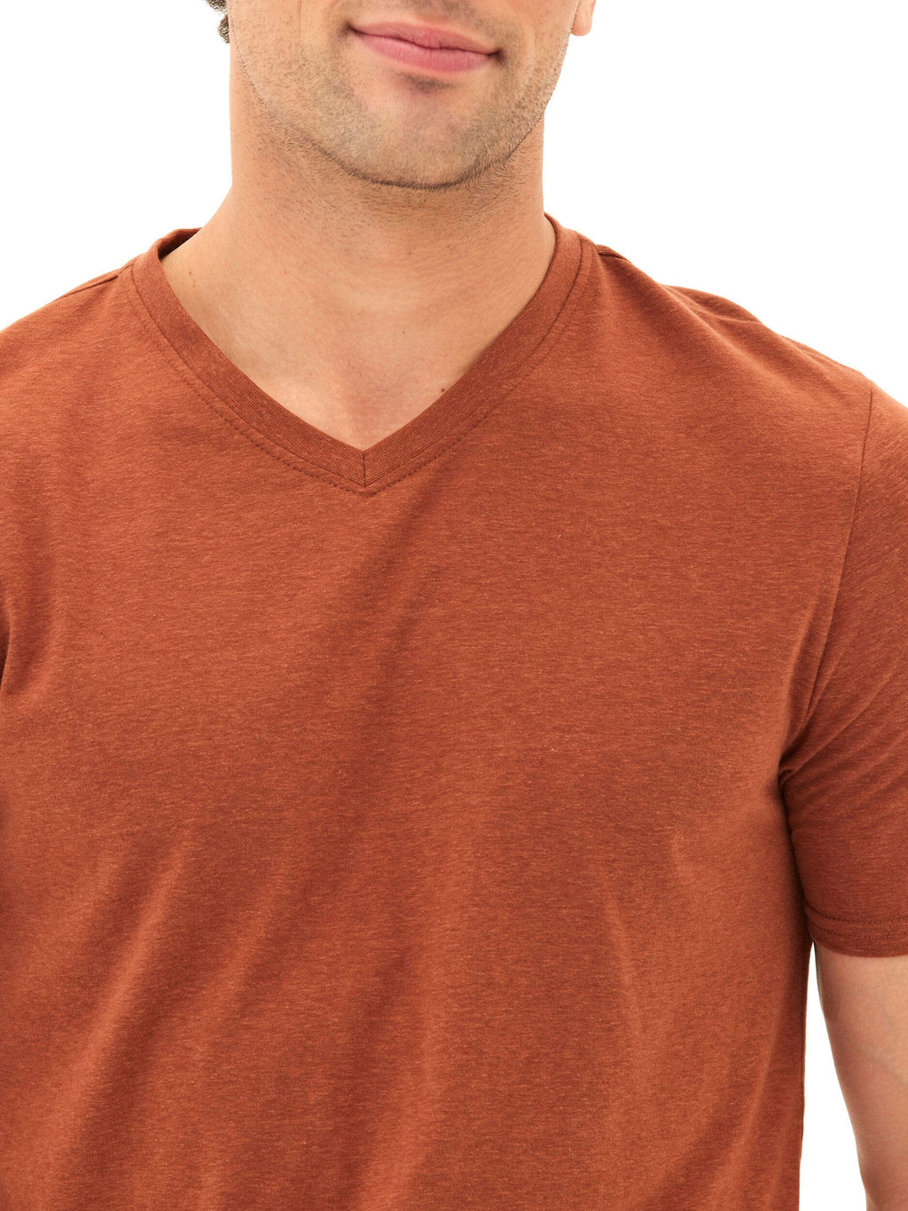 Men's Core Triblend Jersey V-Neck Tee in Rust and Brown