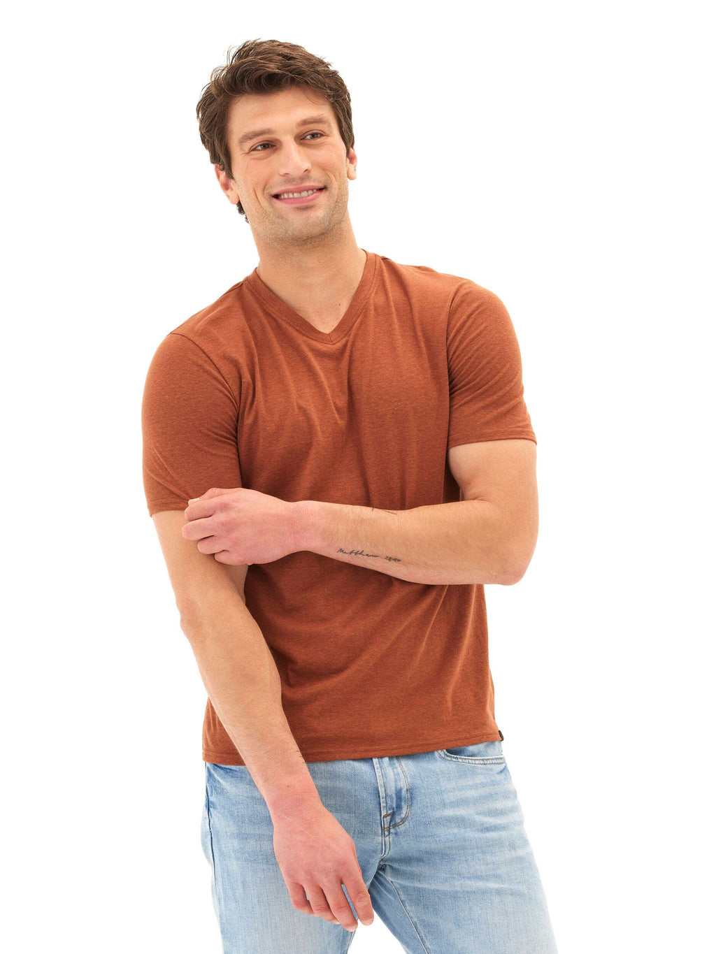 Men's Core Triblend Jersey V-Neck Tee in Rust and Brown