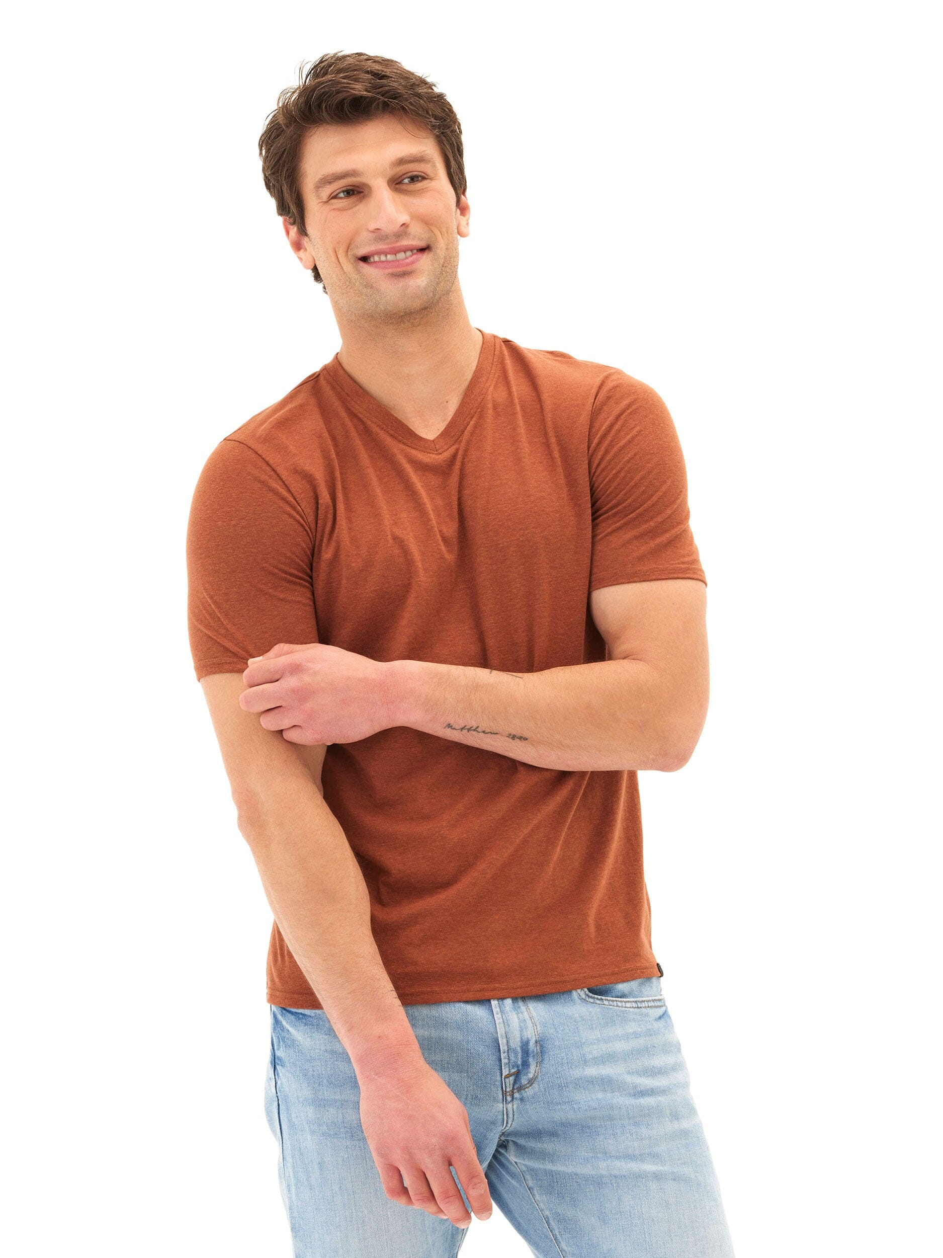 Men's Core Triblend Jersey V-Neck Tee in Rust and Brown