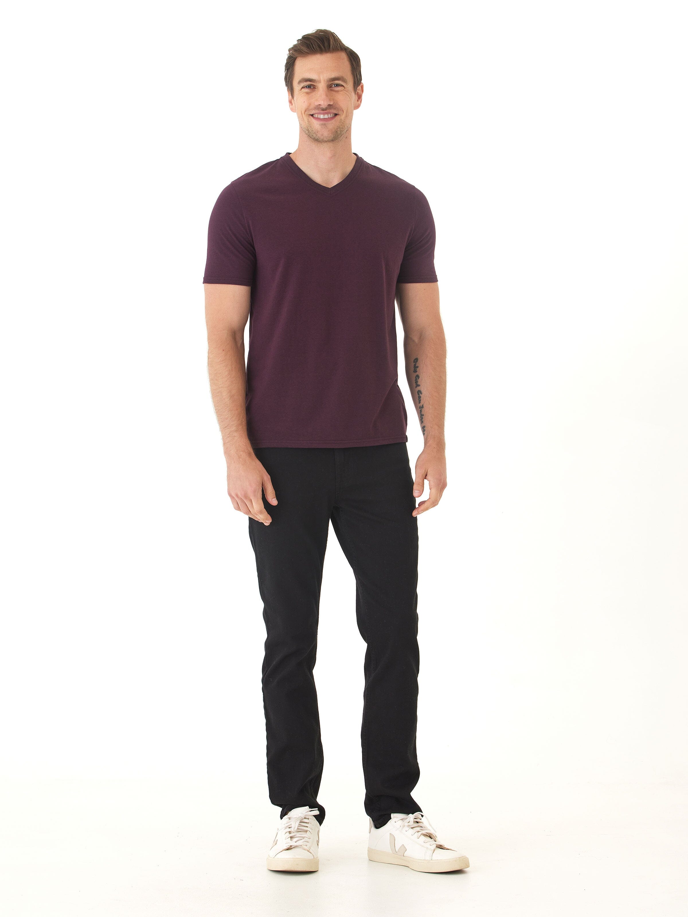 Men's Dark Purple and Maroon Triblend Jersey V-Neck Tee
