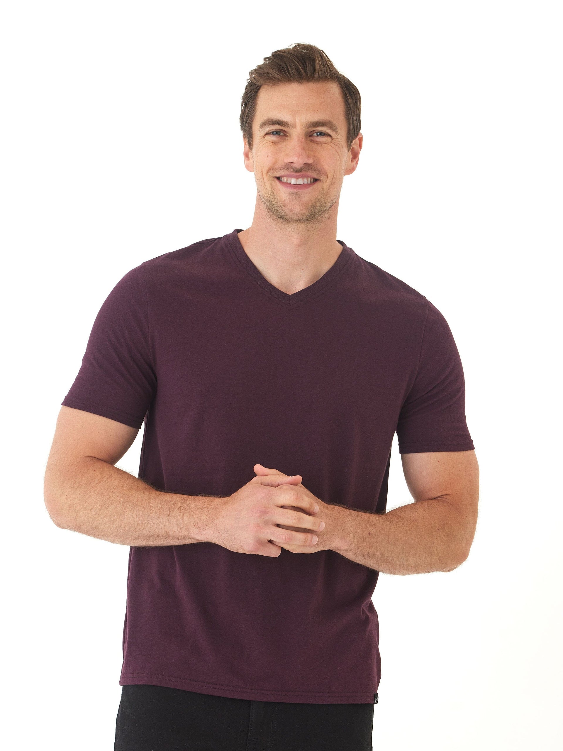 Men's Dark Purple and Maroon Triblend Jersey V-Neck Tee