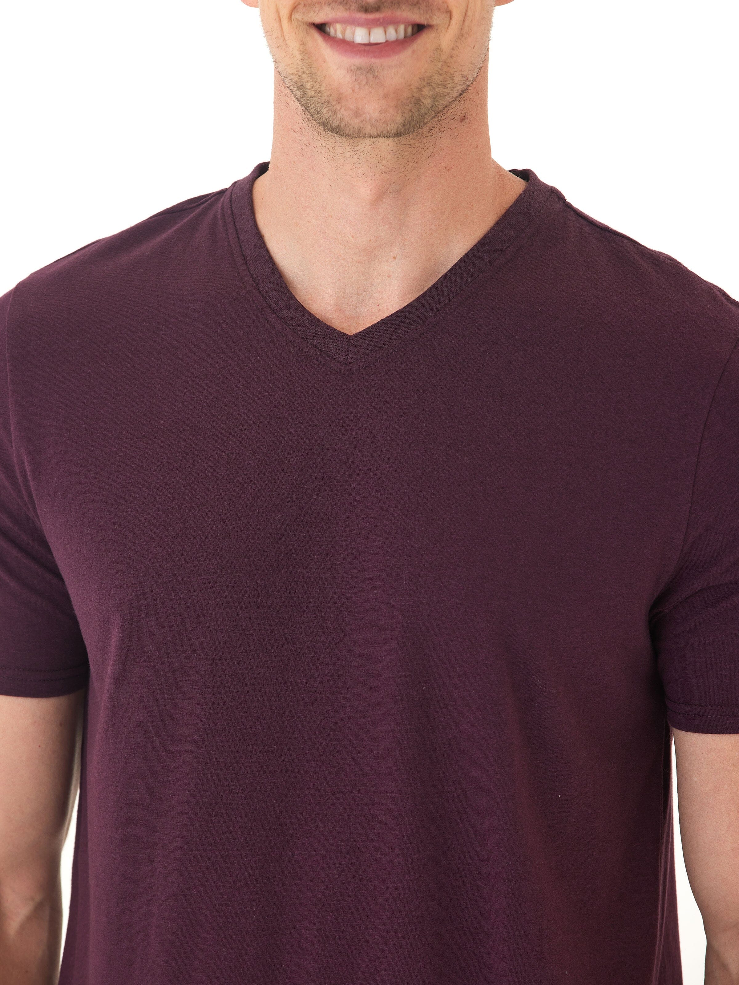 Men's Dark Purple and Maroon Triblend Jersey V-Neck Tee