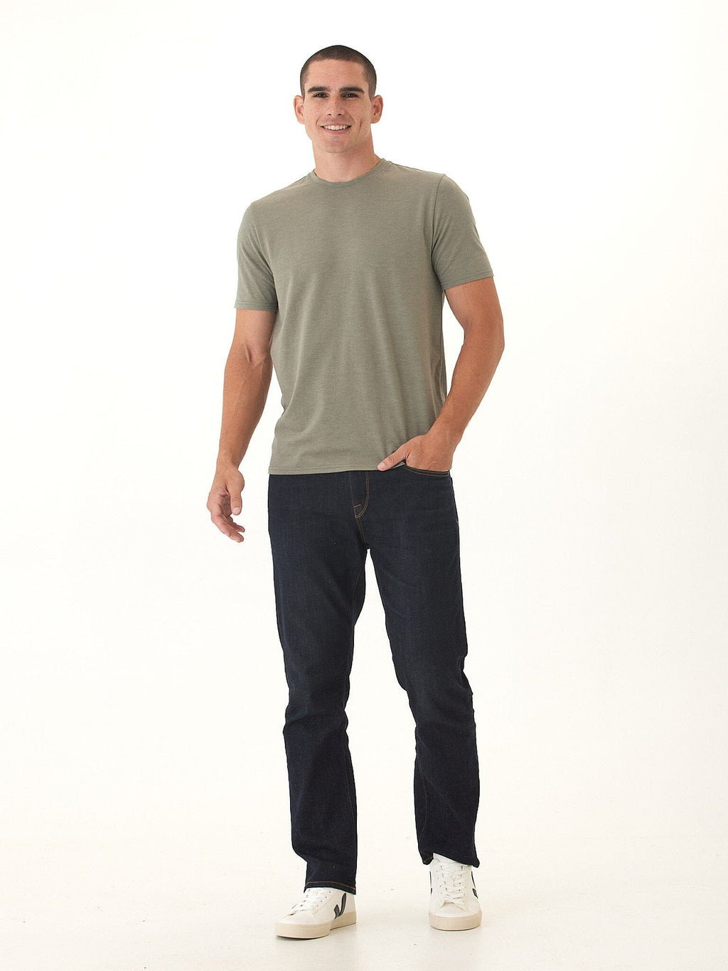 Men's Core Triblend Jersey Crew Neck Tee in Olive and Grey