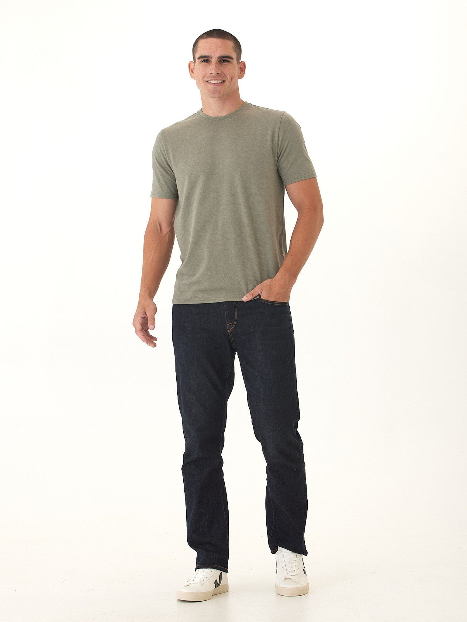 Men's Core Triblend Jersey Crew Neck Tee in Olive and Grey