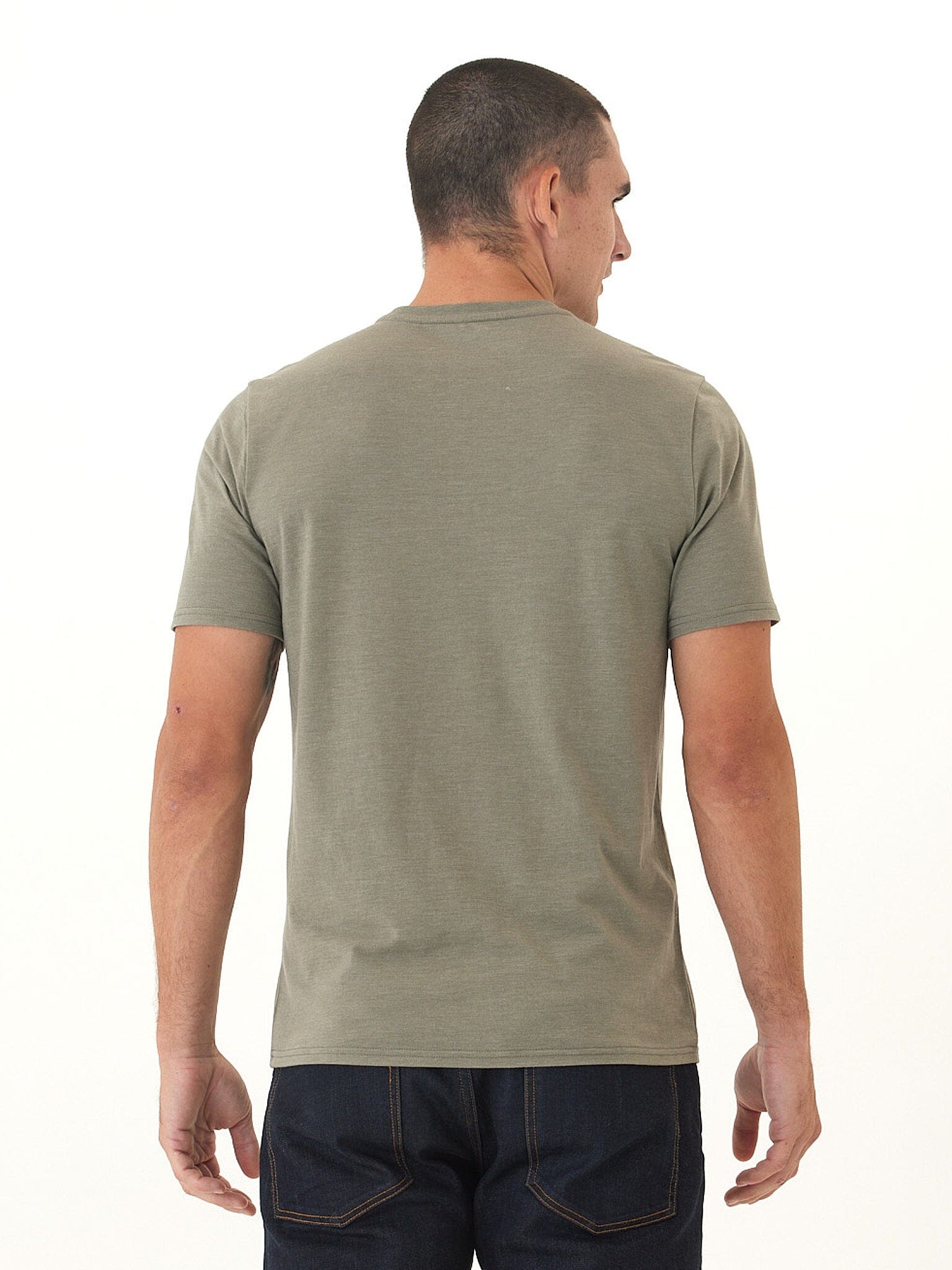 Men's Core Triblend Jersey Crew Neck Tee in Olive and Grey