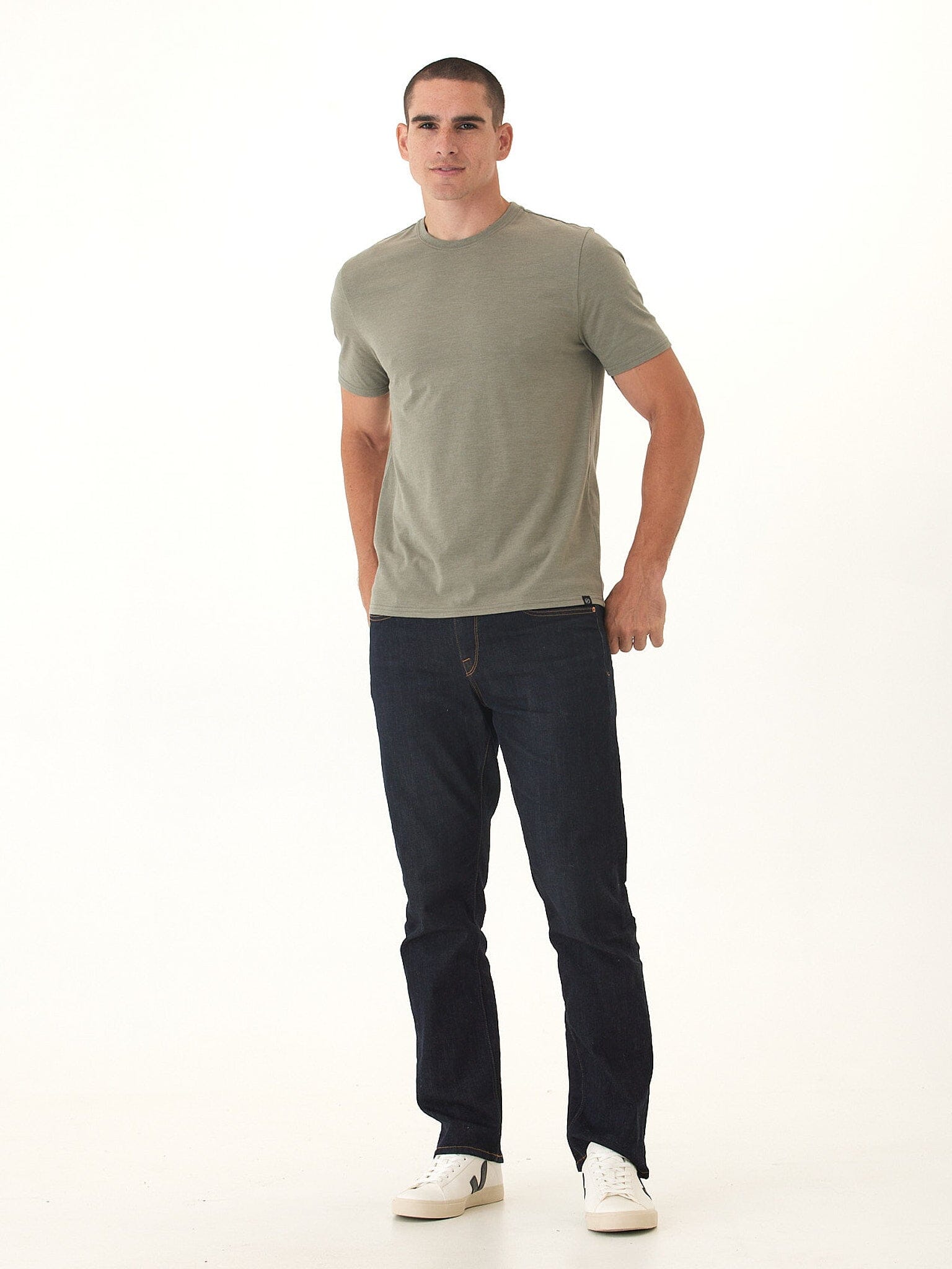 Men's Core Triblend Jersey Crew Neck Tee in Olive and Grey