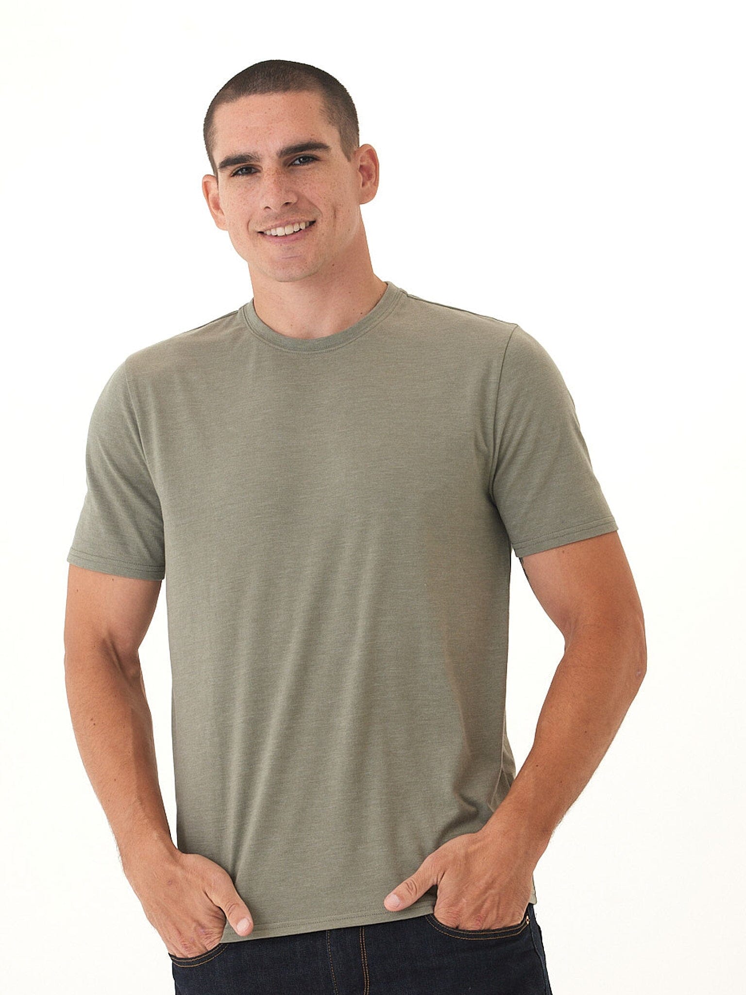 Men's Core Triblend Jersey Crew Neck Tee in Olive and Grey