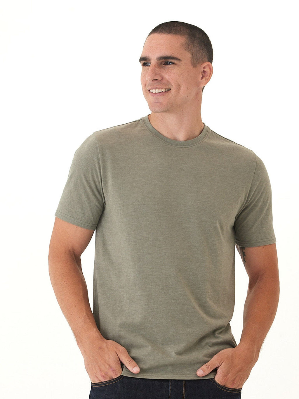 Men's Core Triblend Jersey Crew Neck Tee in Olive and Grey