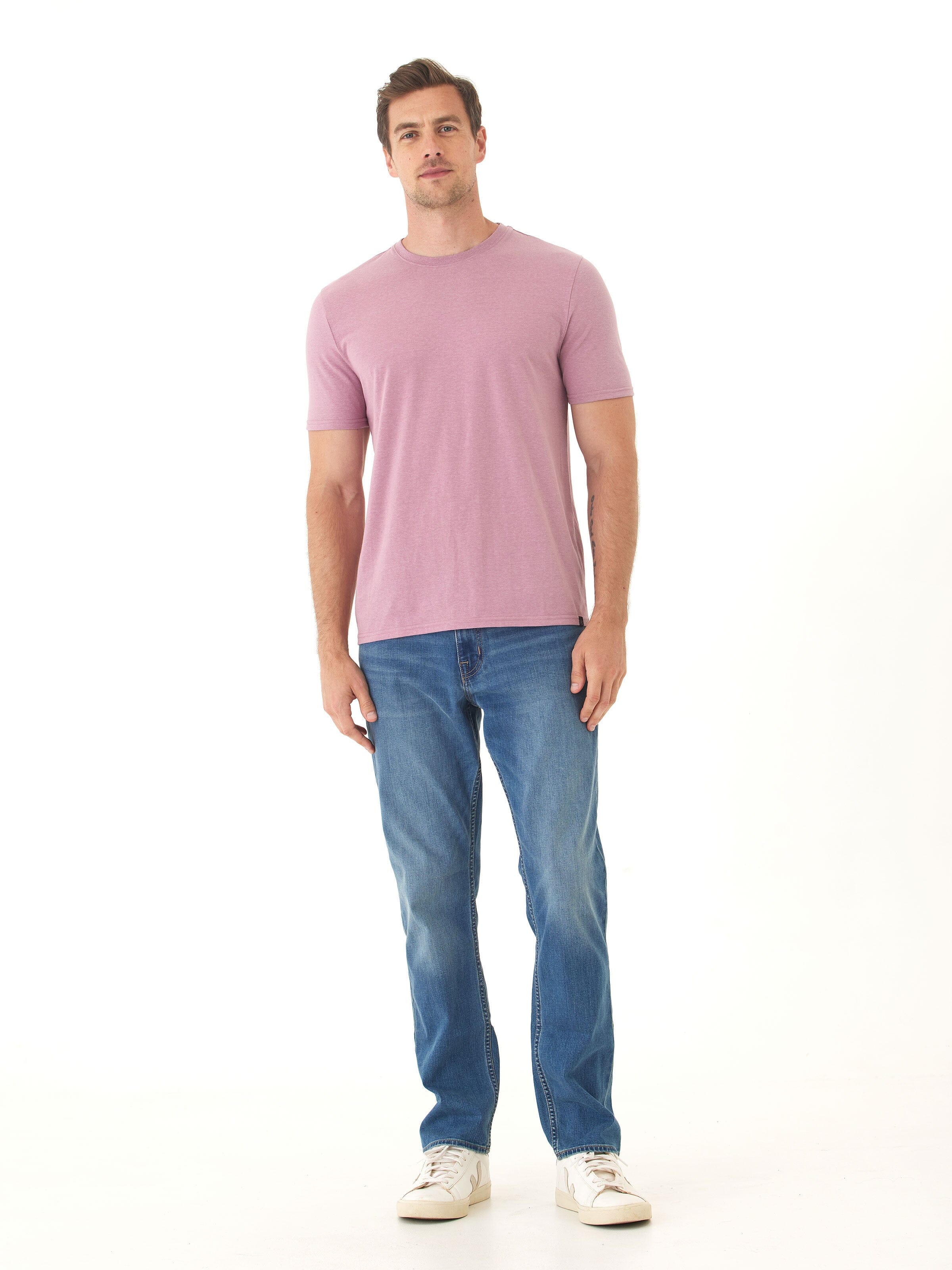 Men's Core Triblend Jersey Crew Neck Tee in Mauve and Heather-Pink