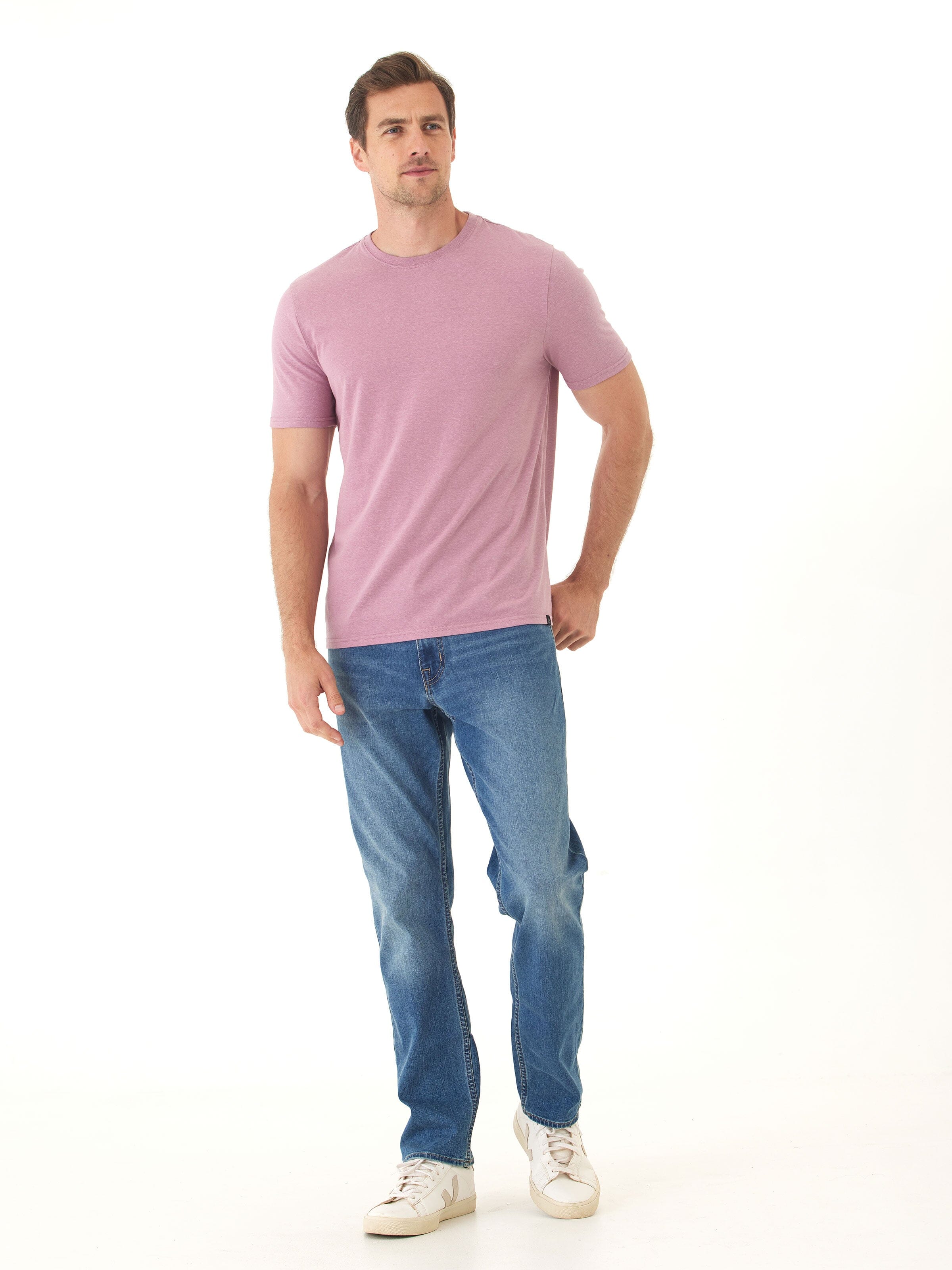 Men's Core Triblend Jersey Crew Neck Tee in Mauve and Heather-Pink