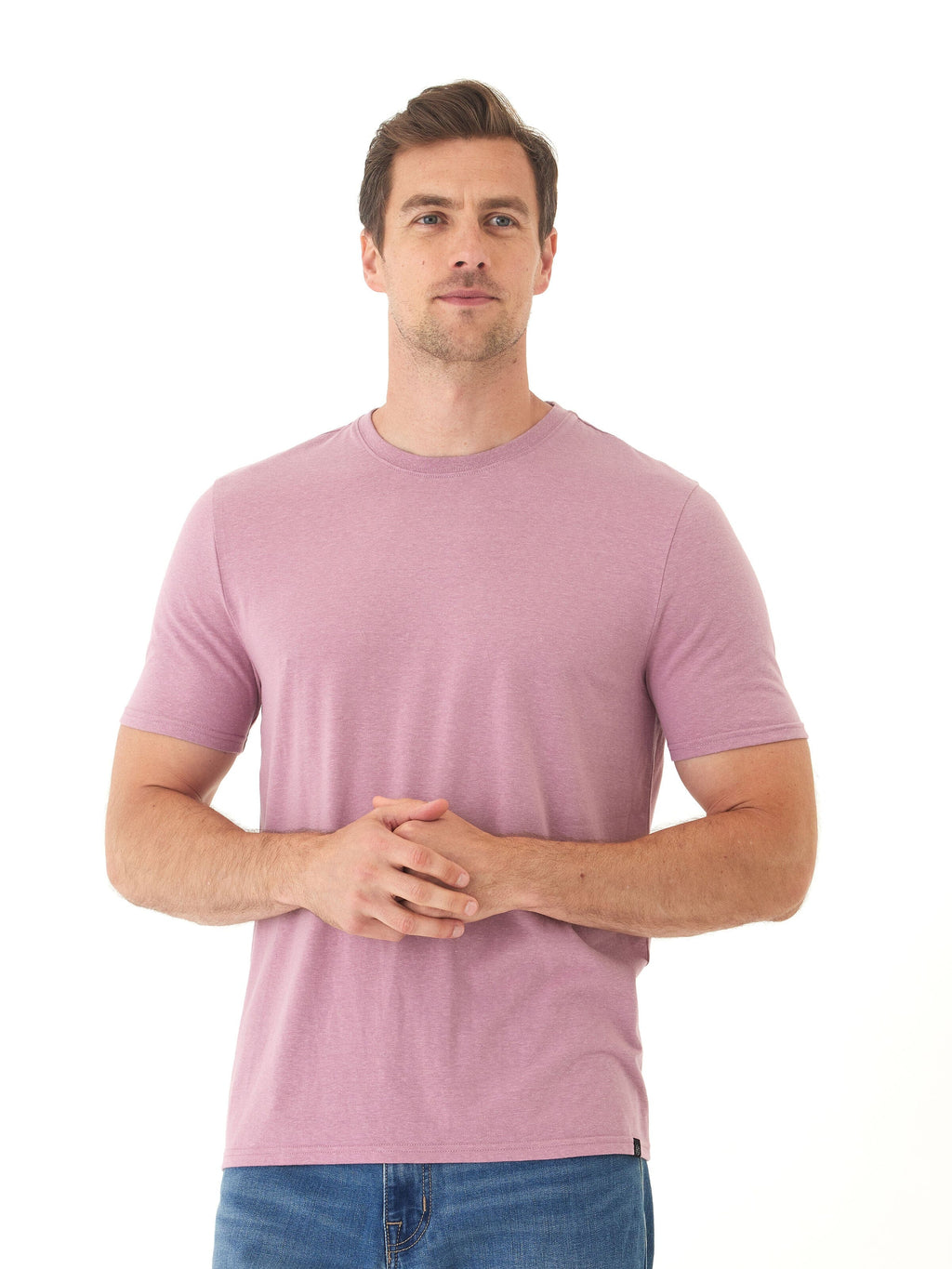 Men's Core Triblend Jersey Crew Neck Tee in mauve and heather-pink solid colorway