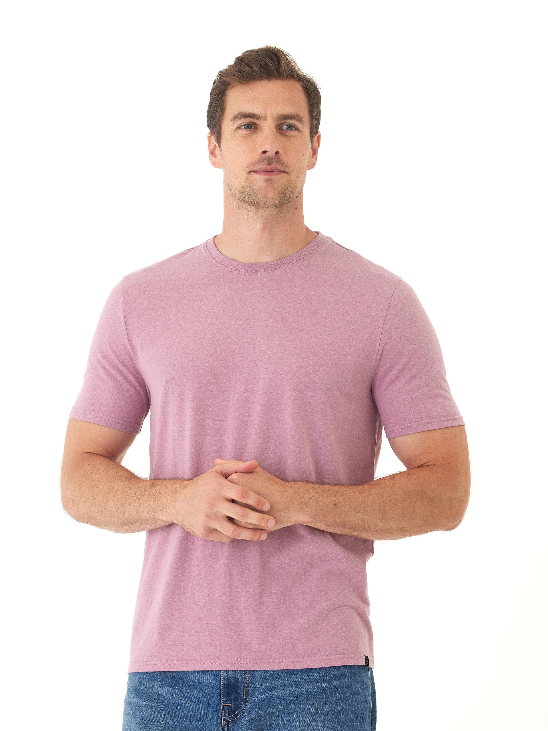 Men's Core Triblend Jersey Crew Neck Tee in mauve and heather-pink solid colorway
