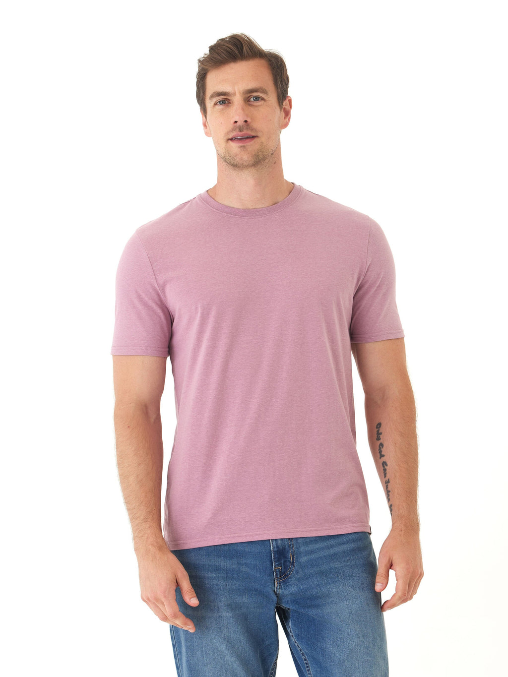 Men's Core Triblend Jersey Crew Neck Tee in Mauve and Heather-Pink
