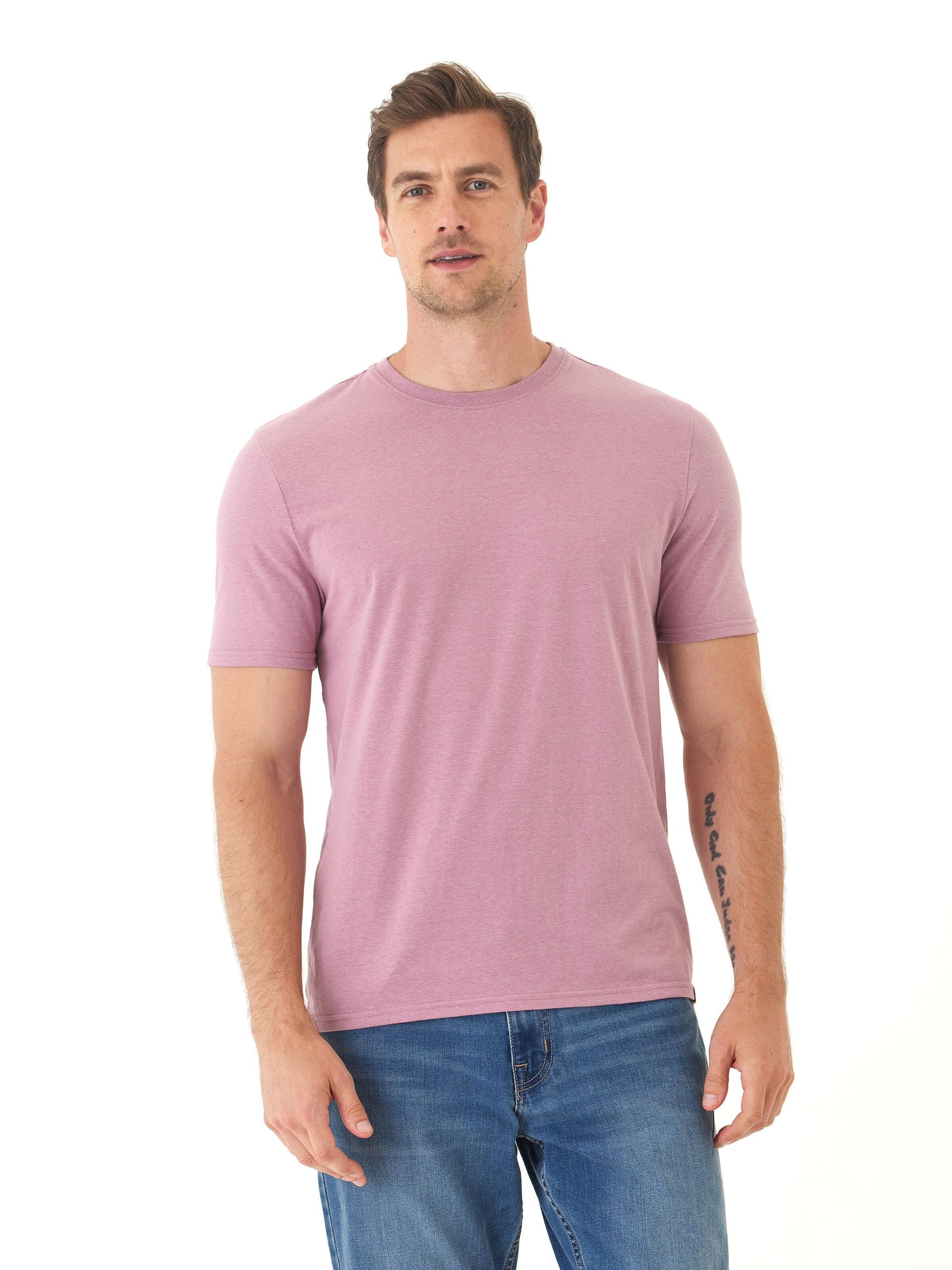 Men's Core Triblend Jersey Crew Neck Tee in Mauve and Heather-Pink