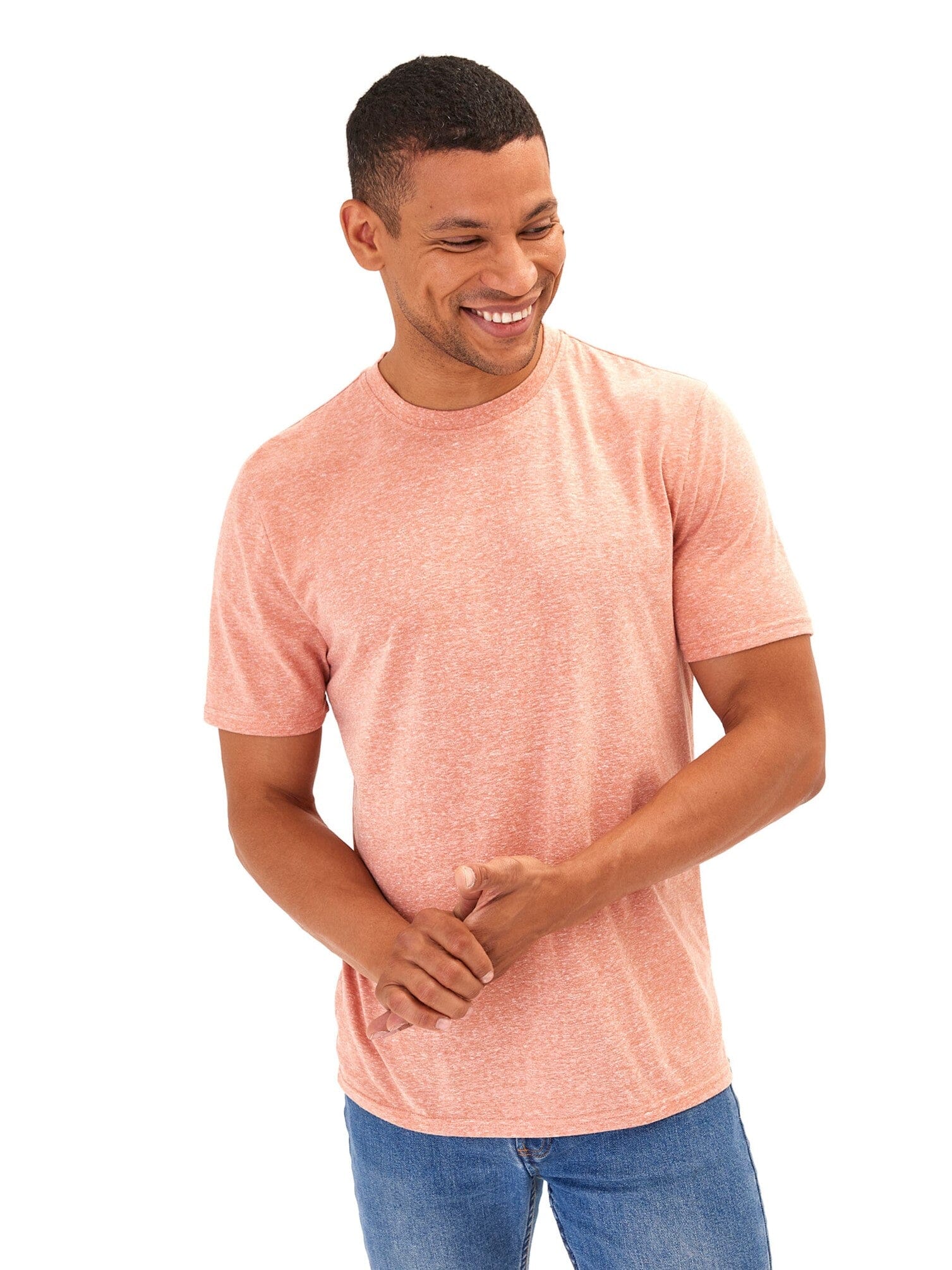 Men's Core Triblend Jersey Crew Neck Tee in coral and white