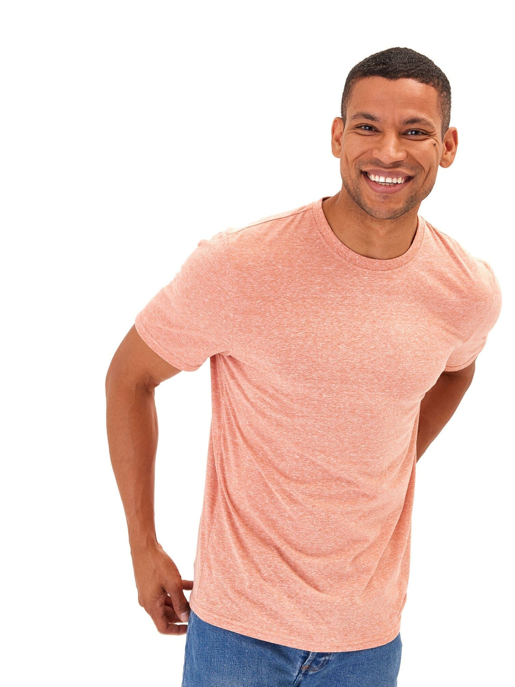 Men’s Core Triblend Jersey Crew Neck Tee in Coral and White