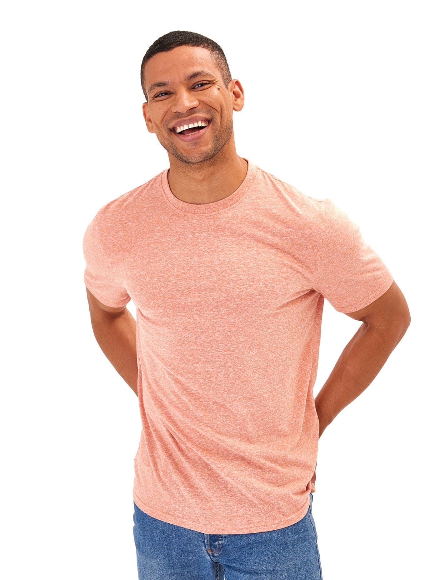 Men’s Core Triblend Jersey Crew Neck Tee in Coral and White
