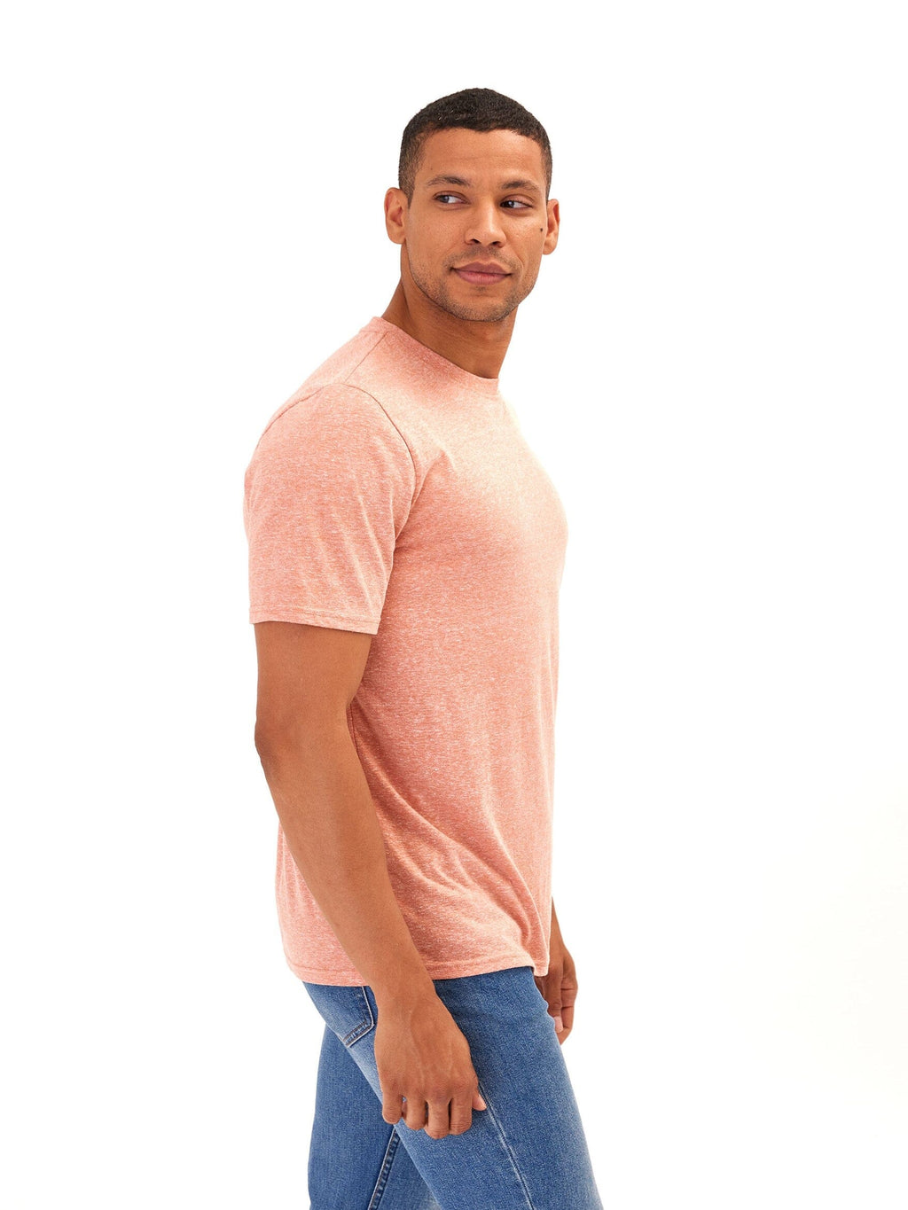 Men’s Core Triblend Jersey Crew Neck Tee in Coral and White