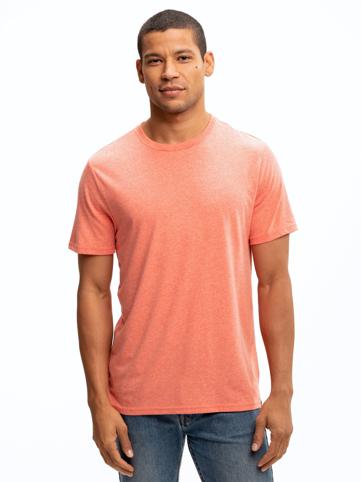 Men's Core Triblend Jersey Crew Neck Tee in Coral and Heather-Orange