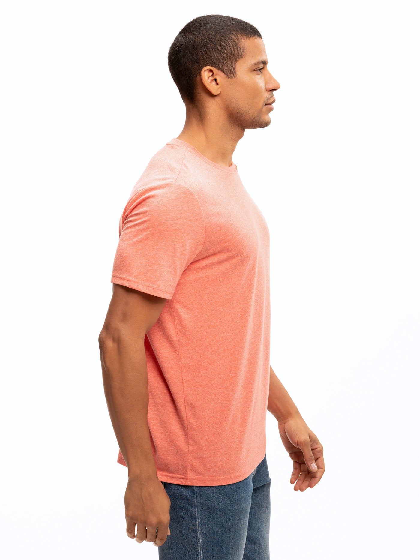 Men's Core Triblend Jersey Crew Neck Tee in Coral and Heather-Orange