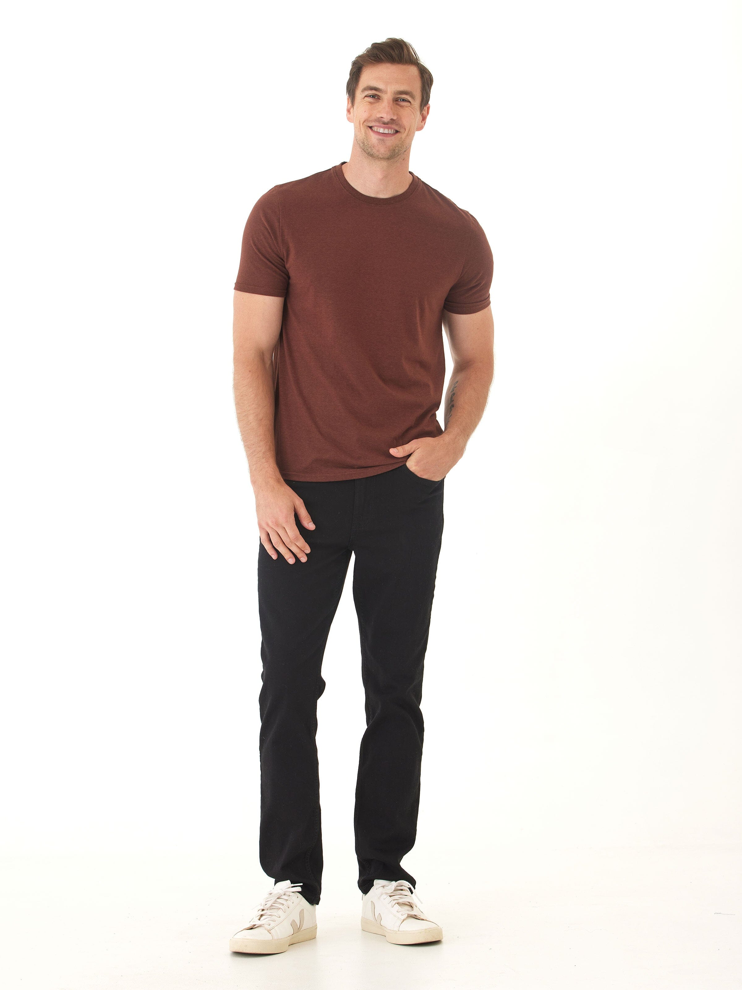 Men's Core Triblend Jersey Crew Neck Tee in Brown and Maroon
