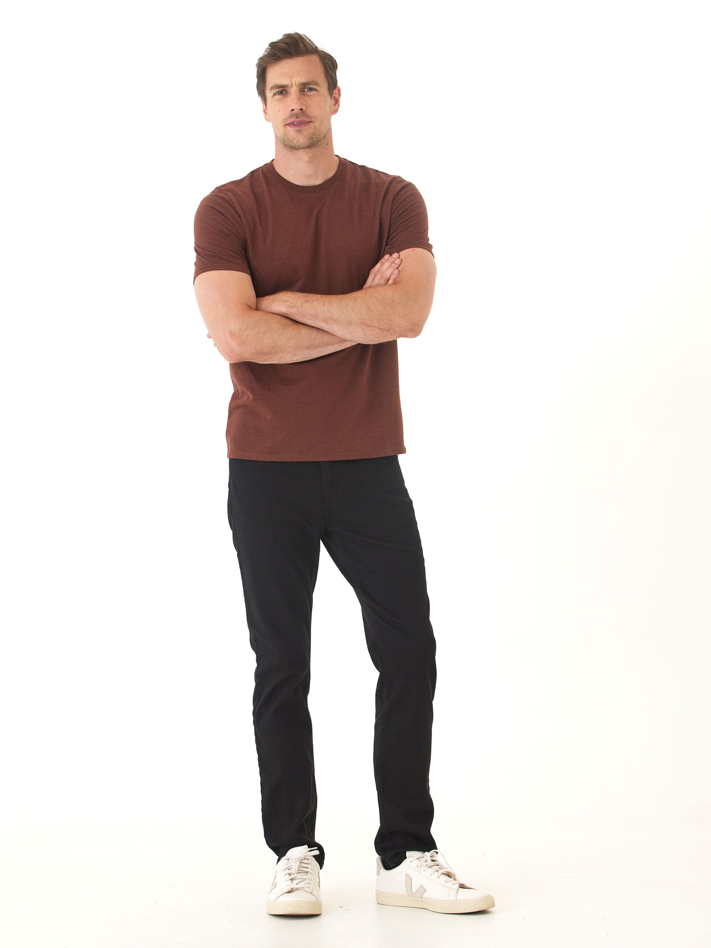 Men's Core Triblend Jersey Crew Neck Tee in Brown and Maroon