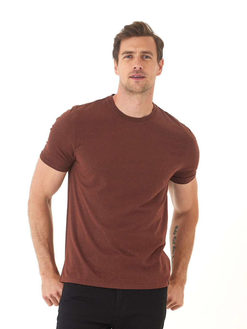 Men's classic crew neck t-shirt in solid brown triblend jersey fabric