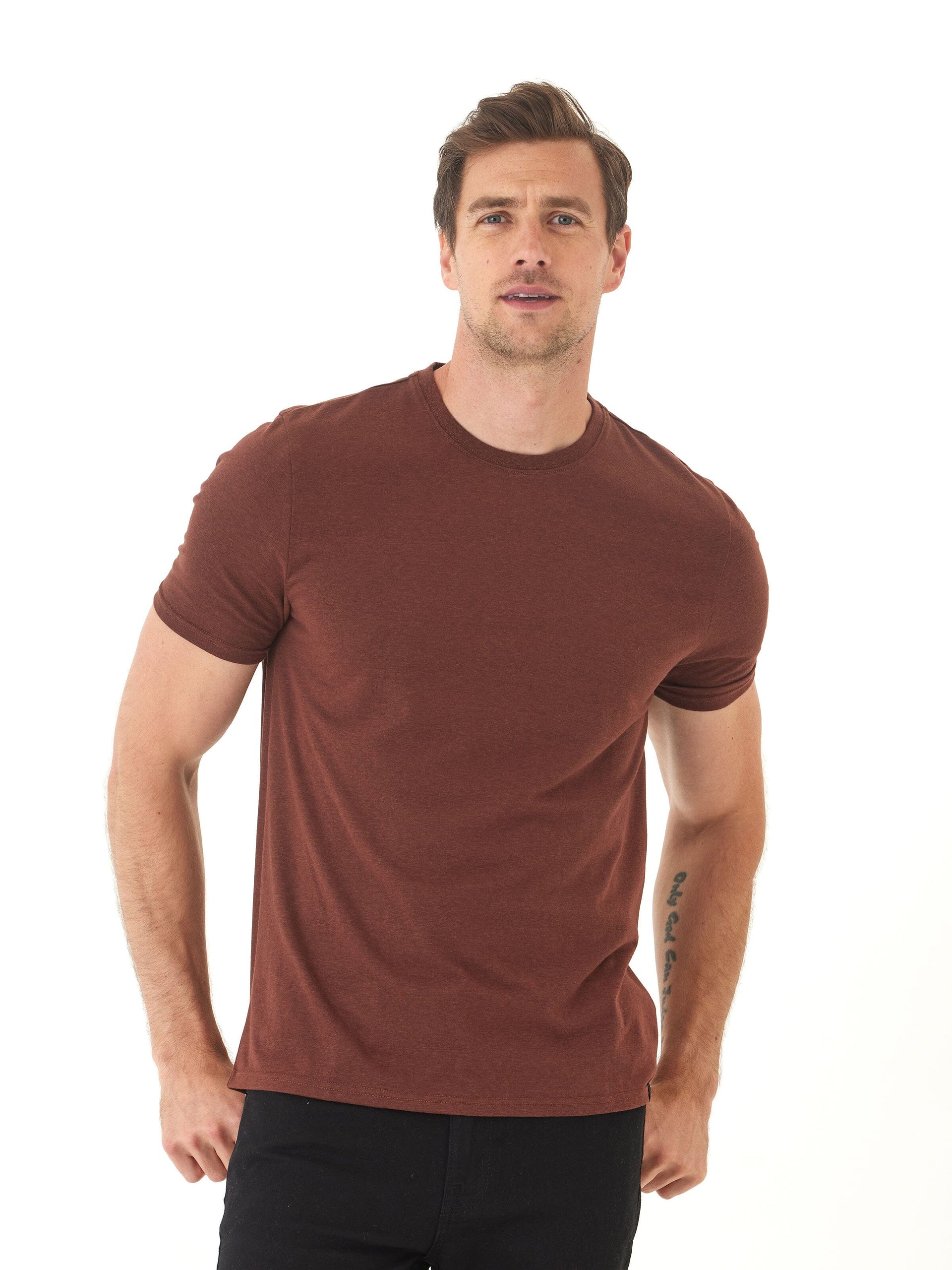 Men's classic crew neck t-shirt in solid brown triblend jersey fabric