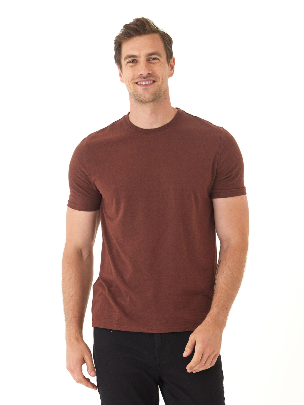Men's Core Triblend Jersey Crew Neck Tee in Brown and Maroon