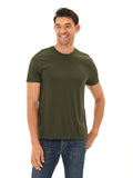 Men's Core Triblend Jersey Crew Neck Tee in Olive Green, showing a minimalist solid knit design.