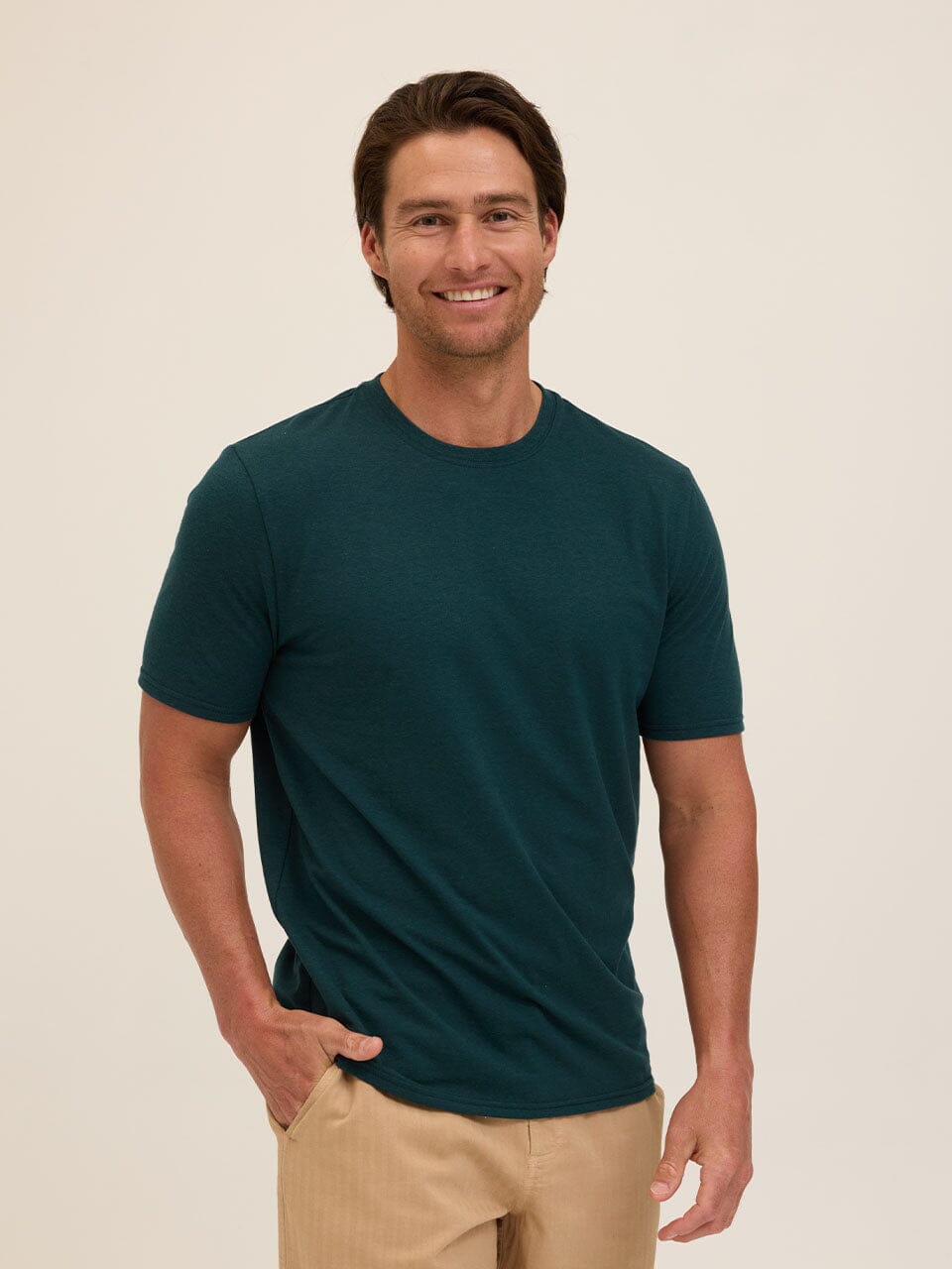 Men's dark-green solid triblend jersey crew neck t-shirt