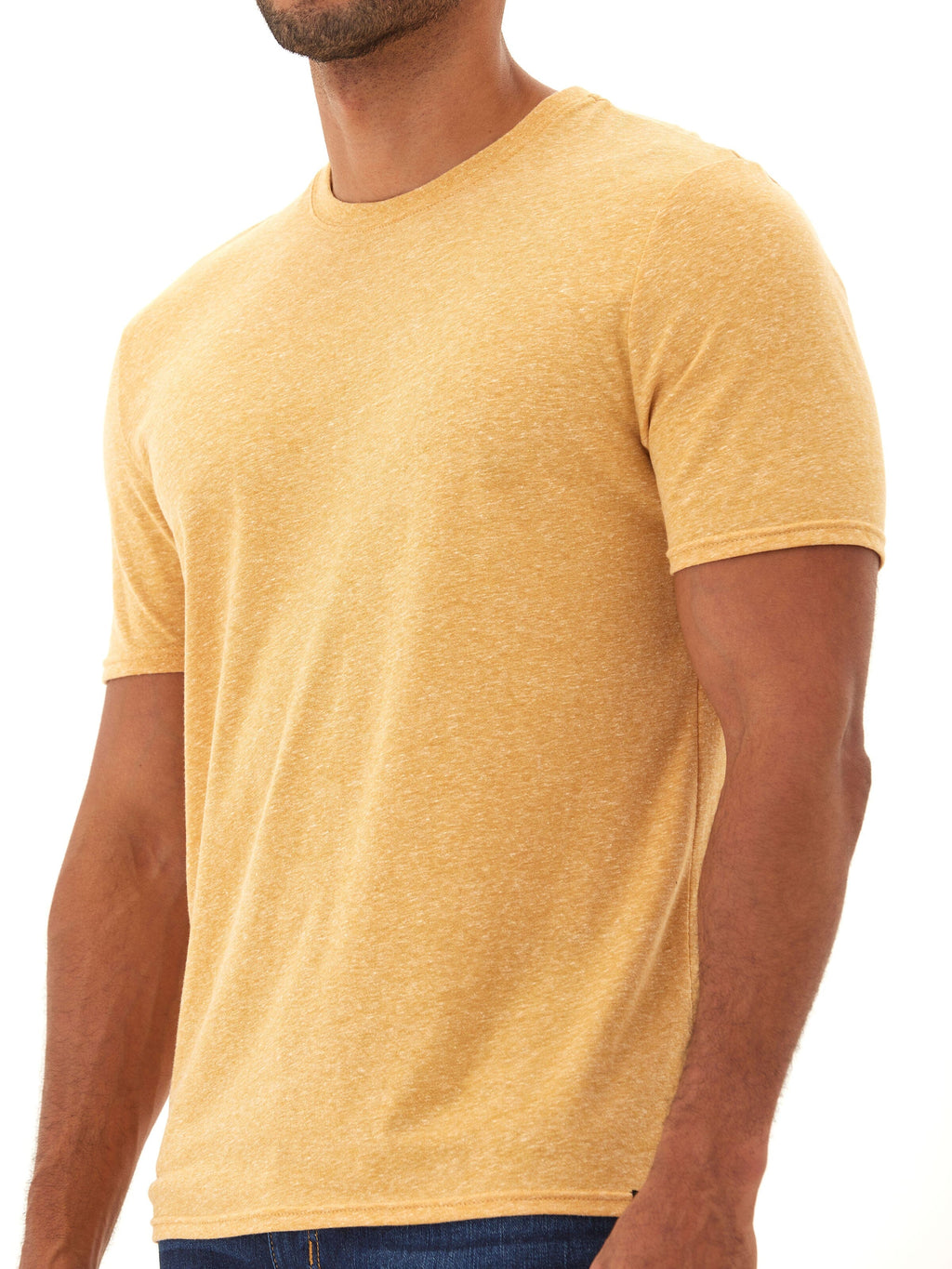 Men's yellow triblend jersey crew neck tee with a soft, lived-in texture.