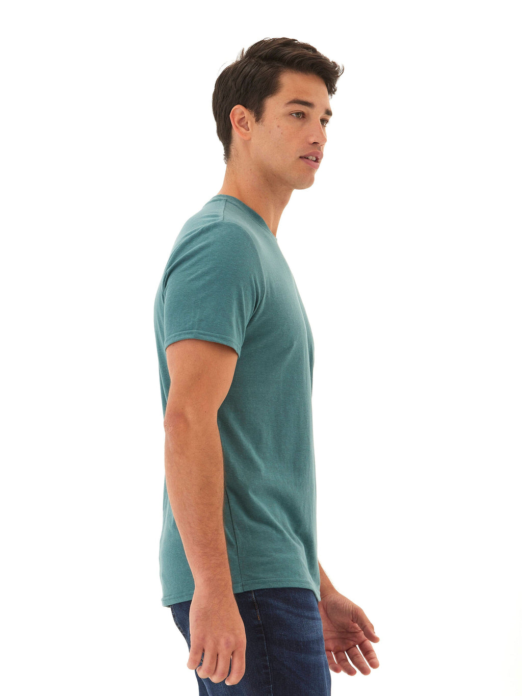 Men's Core Triblend Jersey Crew Neck Tee in Teal and Dark-Green