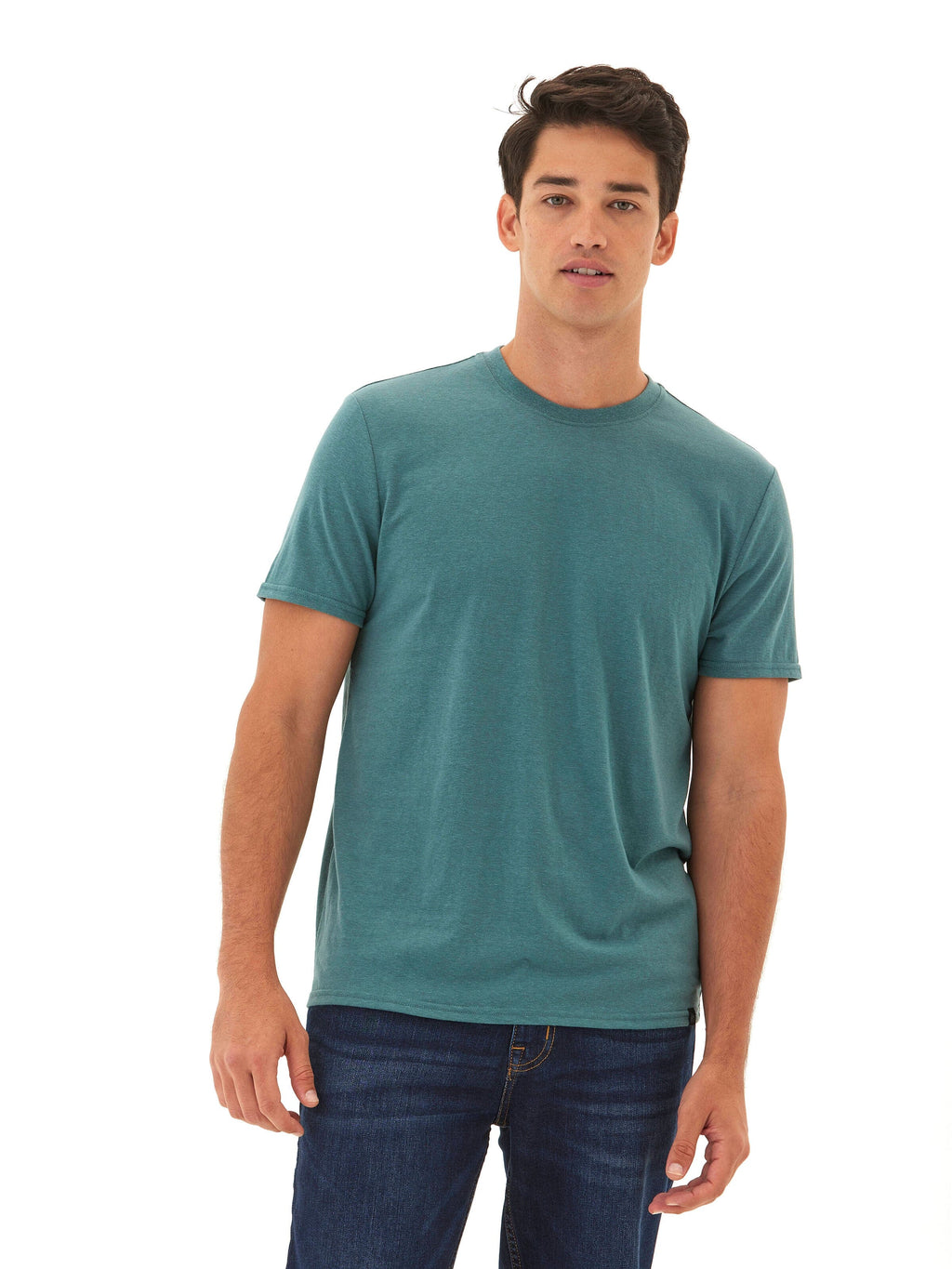 Men's Core Triblend Jersey Crew Neck Tee in Teal and Dark-Green