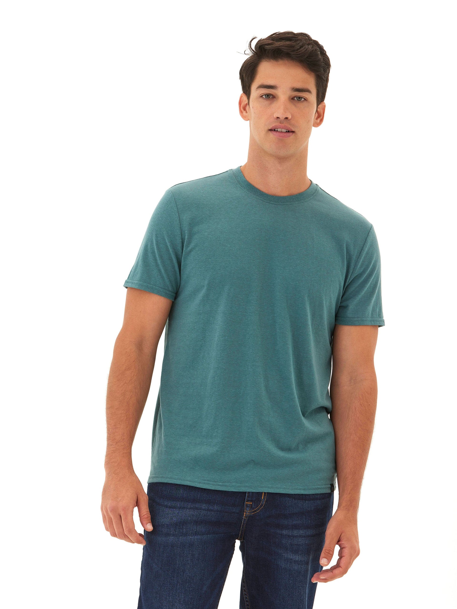 Men's Core Triblend Jersey Crew Neck Tee in Teal and Dark-Green