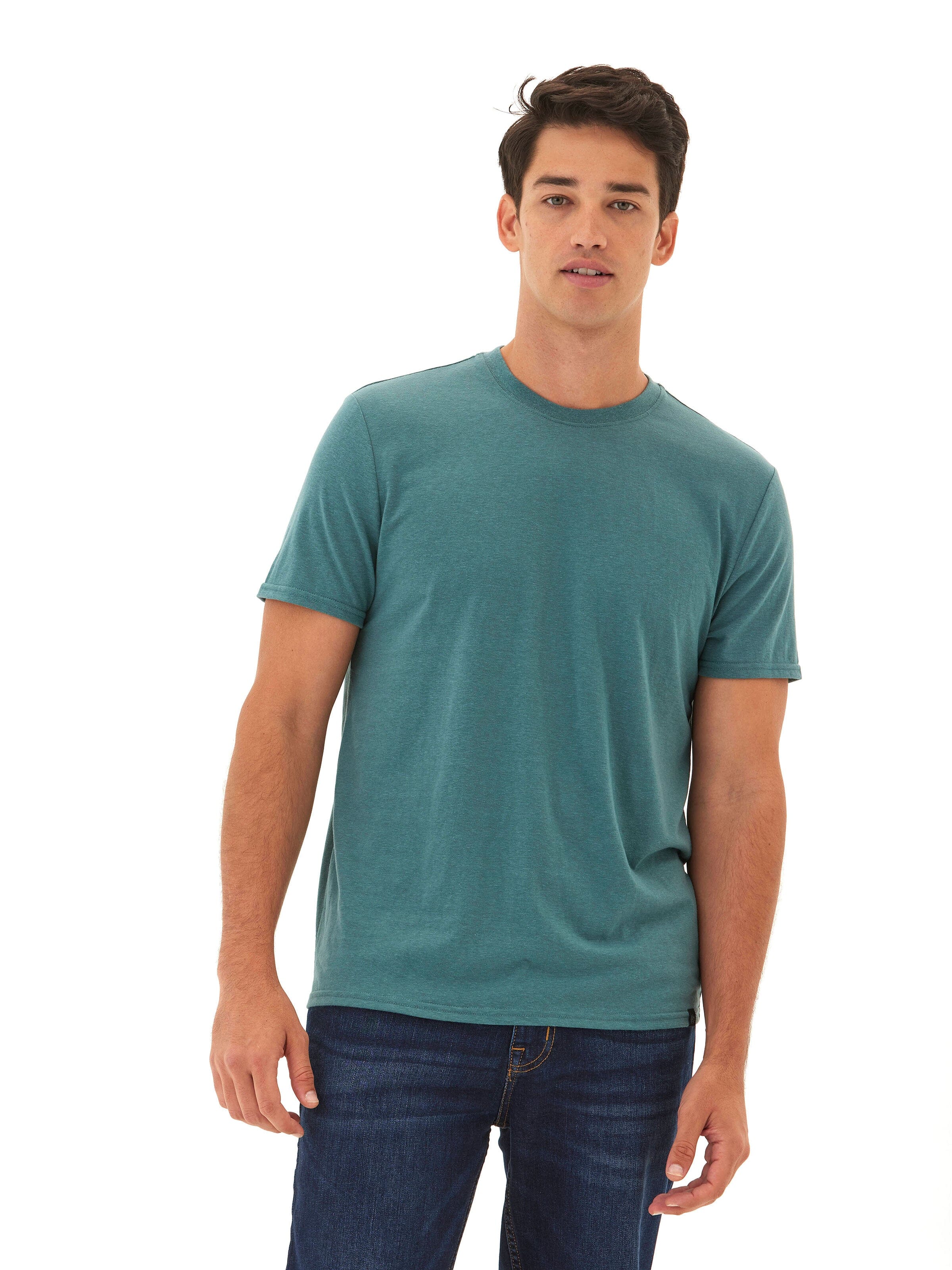 Men's Core Triblend Jersey Crew Neck Tee in Teal and Dark-Green