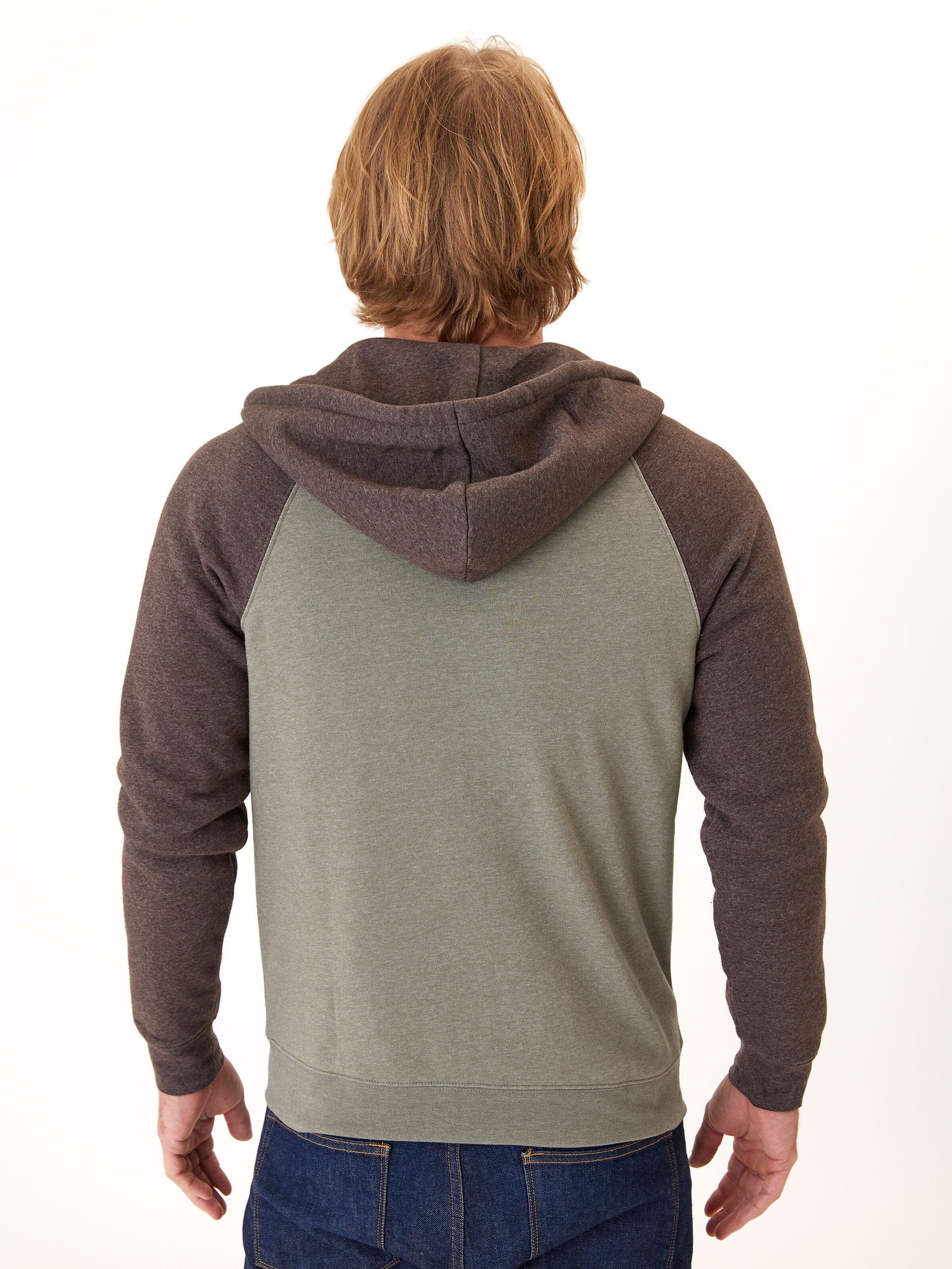 Men’s Triblend Raglan Colorblock Zip Fleece Hoodie - Olive & Brown