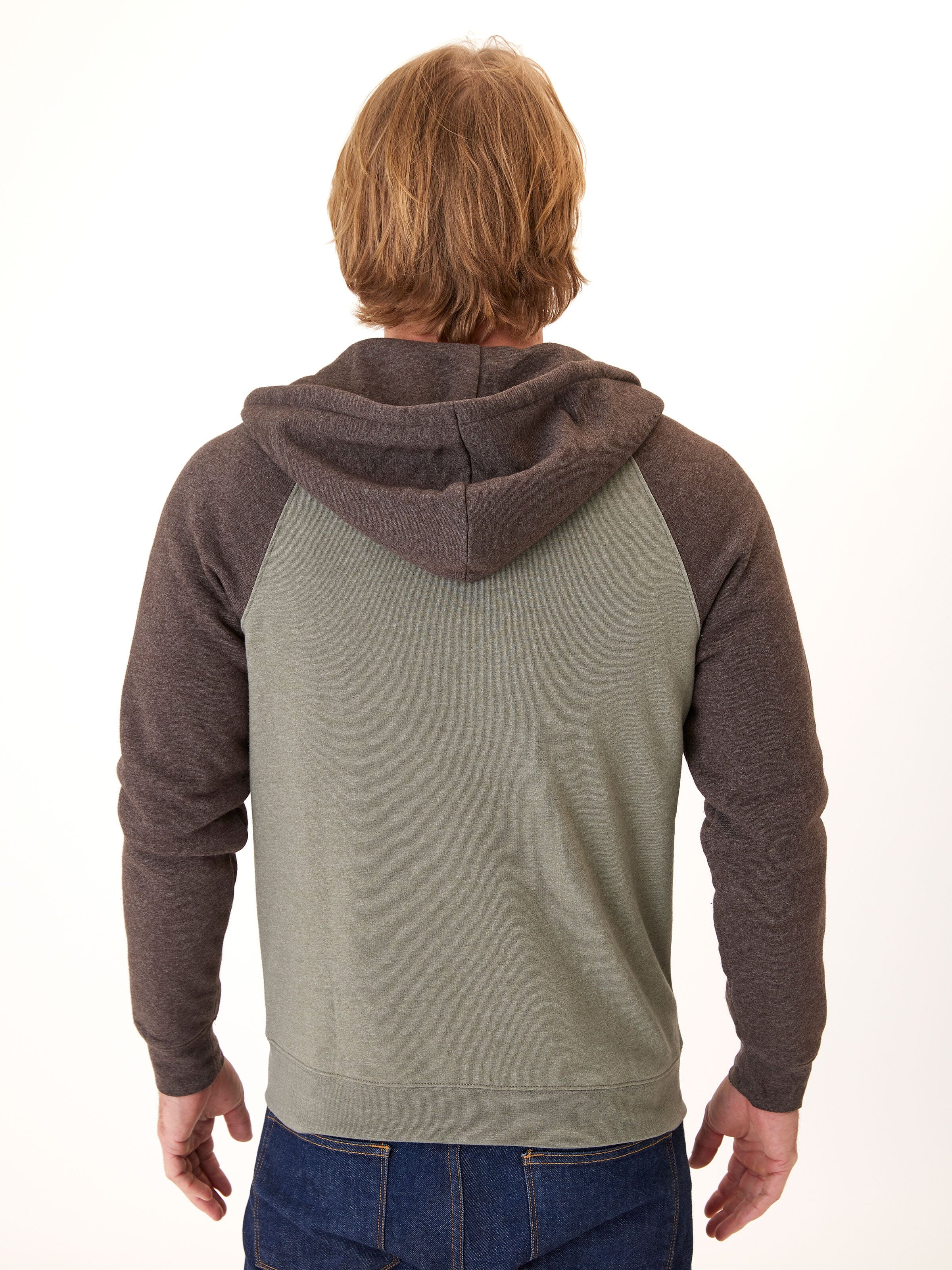Men’s Triblend Raglan Colorblock Zip Fleece Hoodie - Olive & Brown