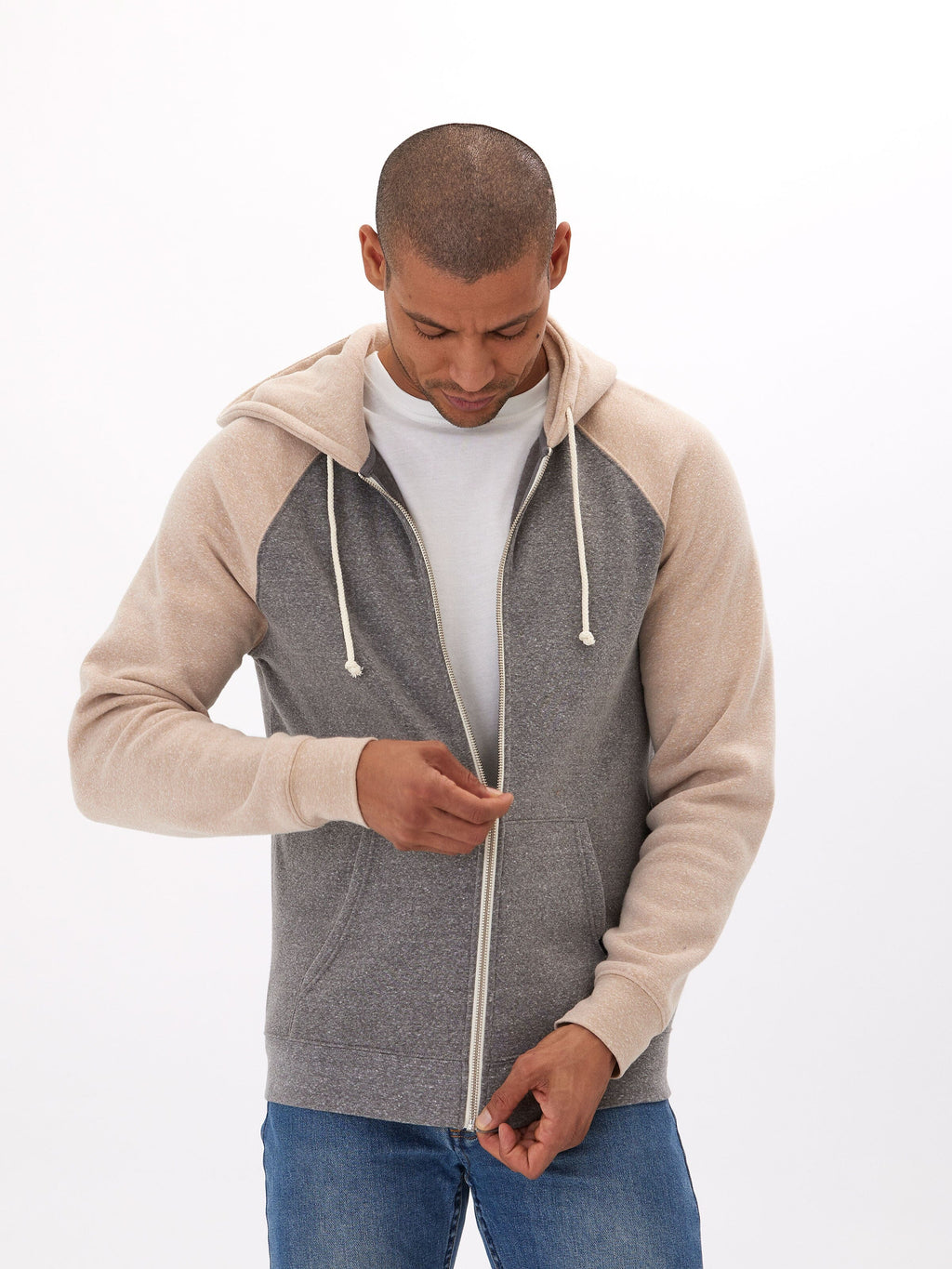 Triblend Raglan Colorblock Zip Fleece Hoodie, Medium Weight
