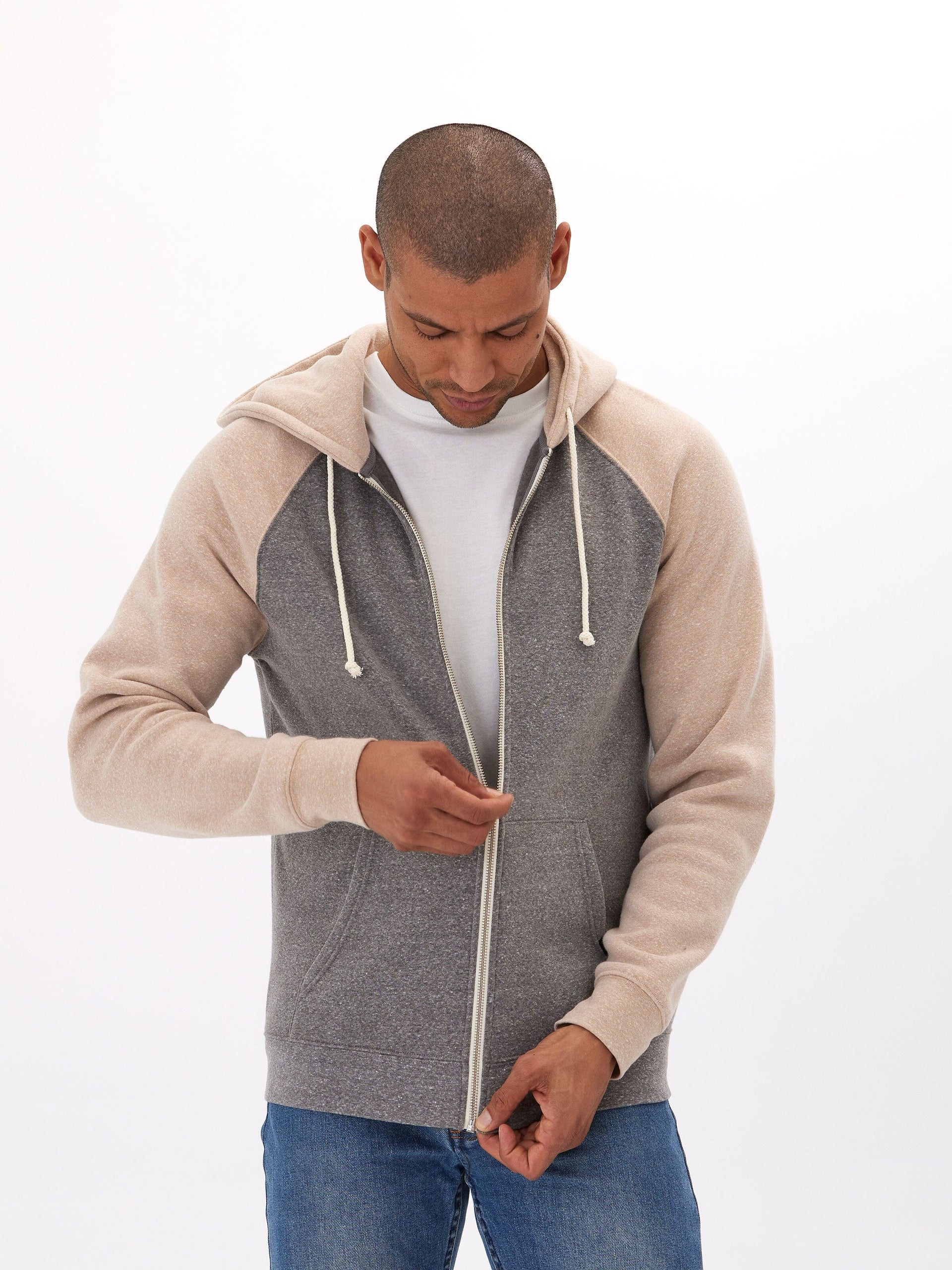 Triblend Raglan Colorblock Zip Fleece Hoodie, Medium Weight