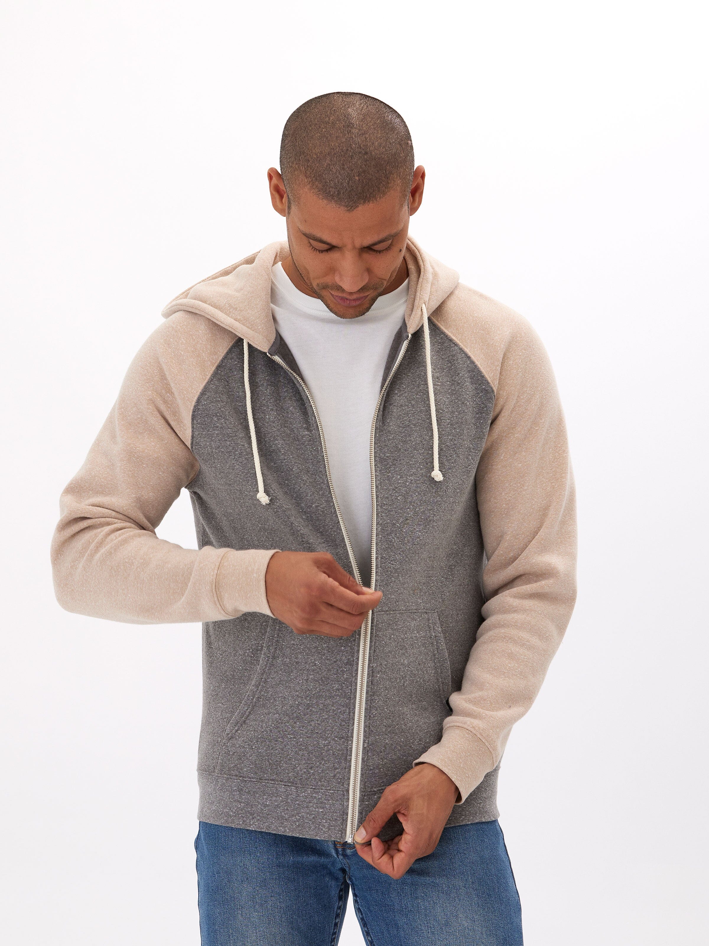 Triblend Raglan Colorblock Zip Fleece Hoodie, Medium Weight