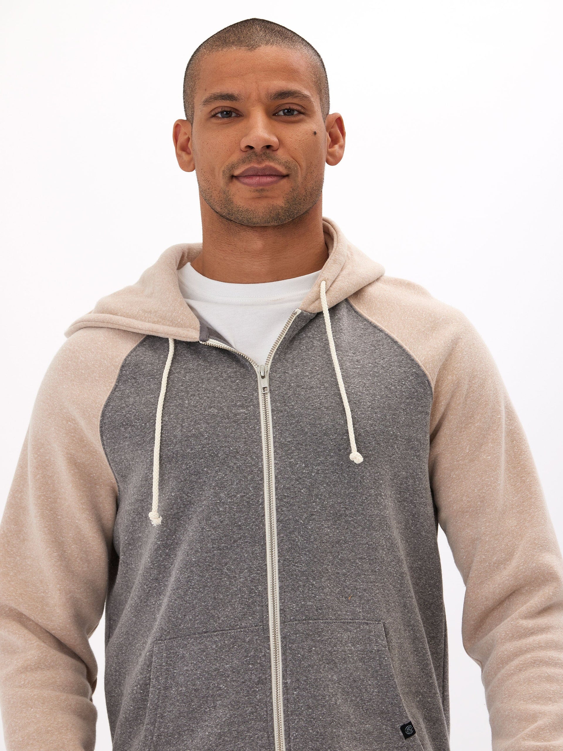 Triblend Raglan Colorblock Zip Fleece Hoodie, Medium Weight