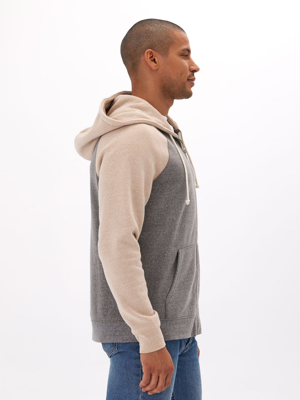 Triblend Raglan Colorblock Zip Fleece Hoodie, Medium Weight