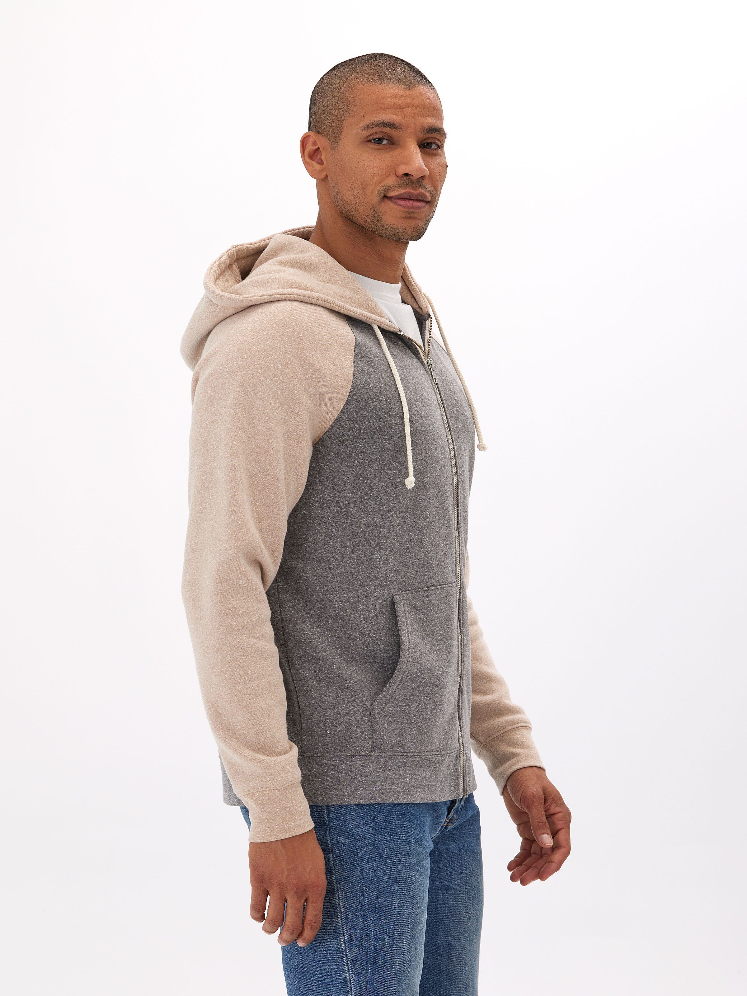 Triblend Raglan Colorblock Zip Fleece Hoodie, Medium Weight