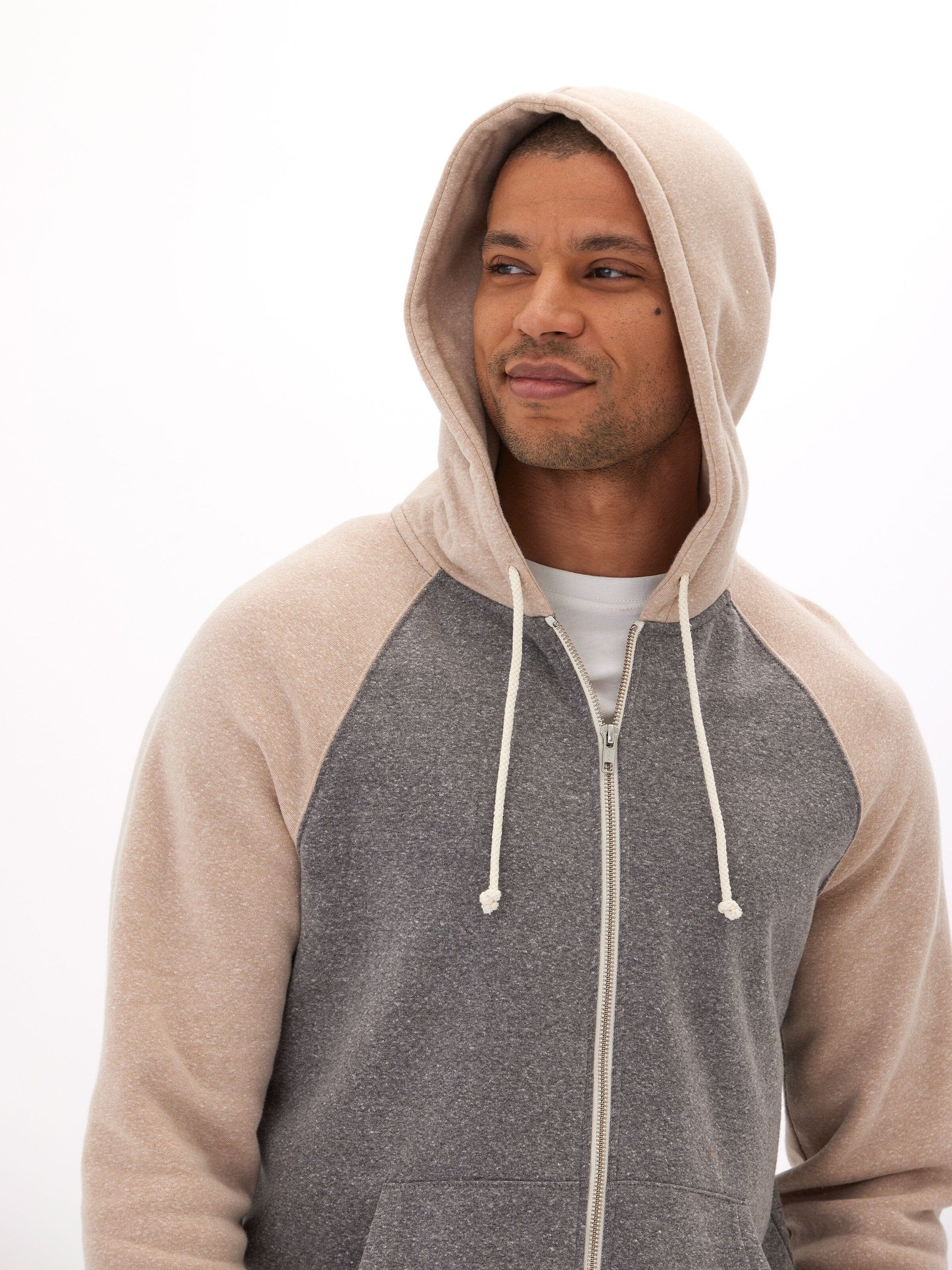 Triblend Raglan Colorblock Zip Fleece Hoodie, Medium Weight