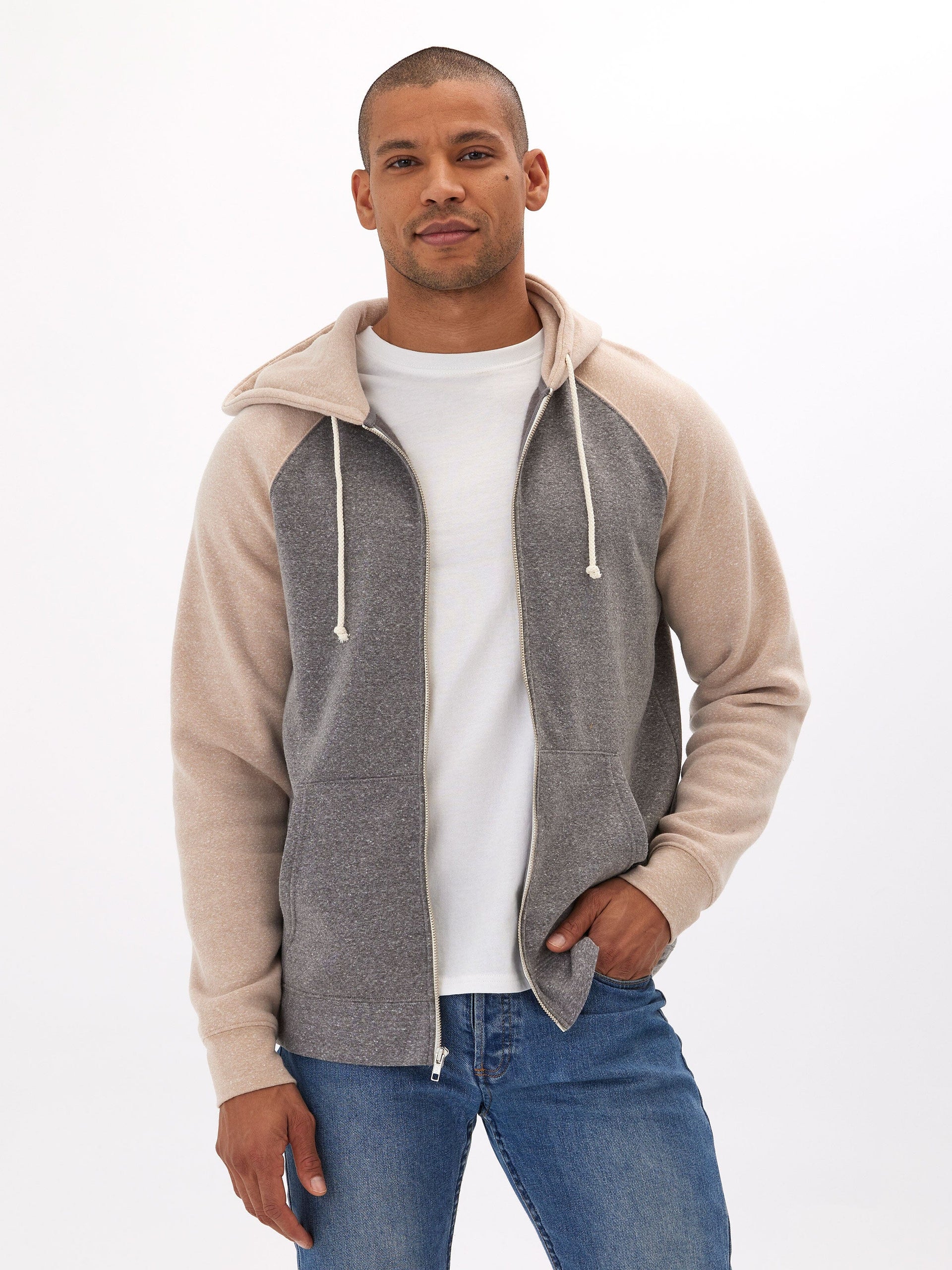 Triblend Raglan Colorblock Zip Fleece Hoodie, Medium Weight
