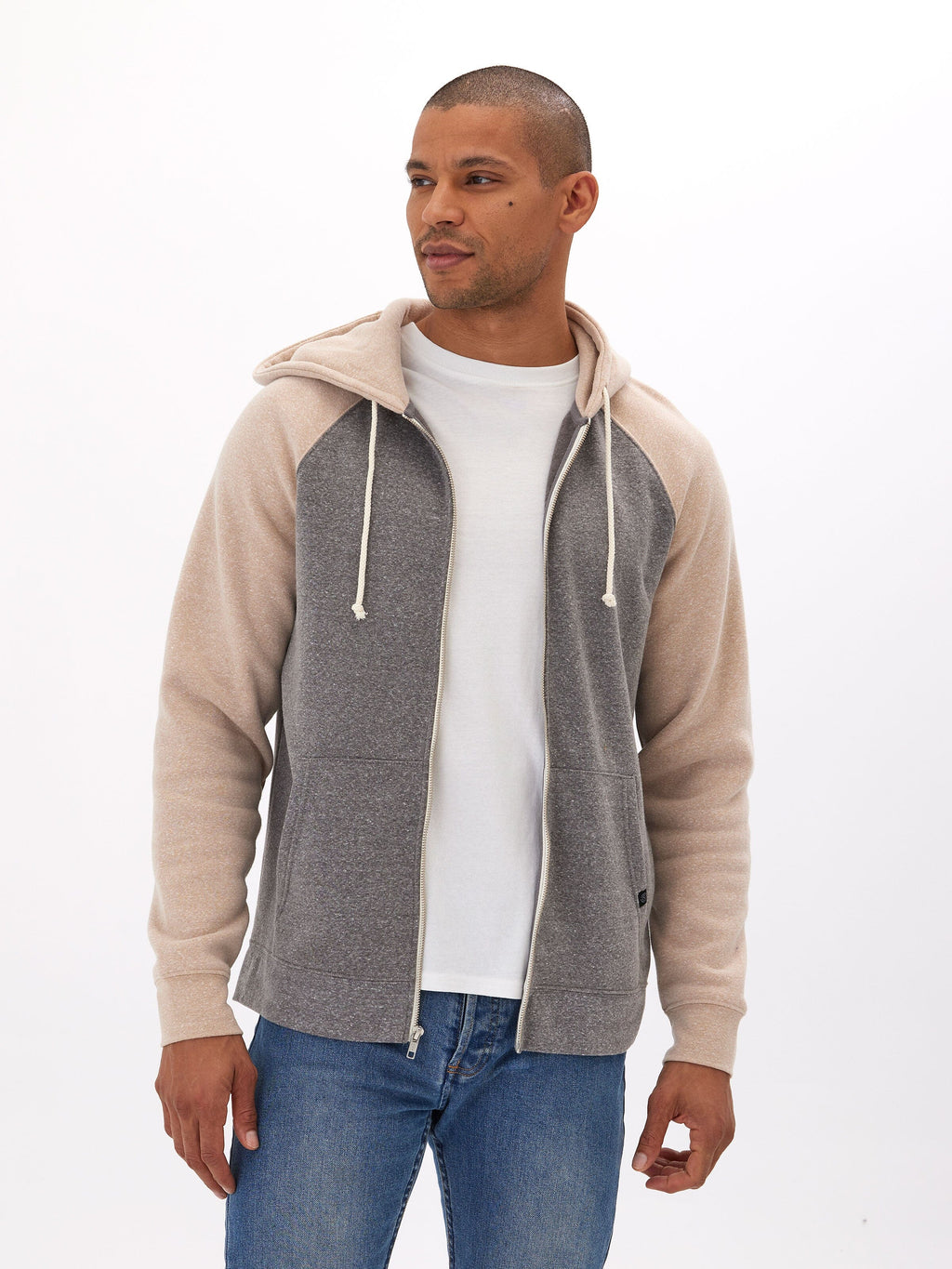 Triblend Raglan Colorblock Zip Fleece Hoodie, Medium Weight