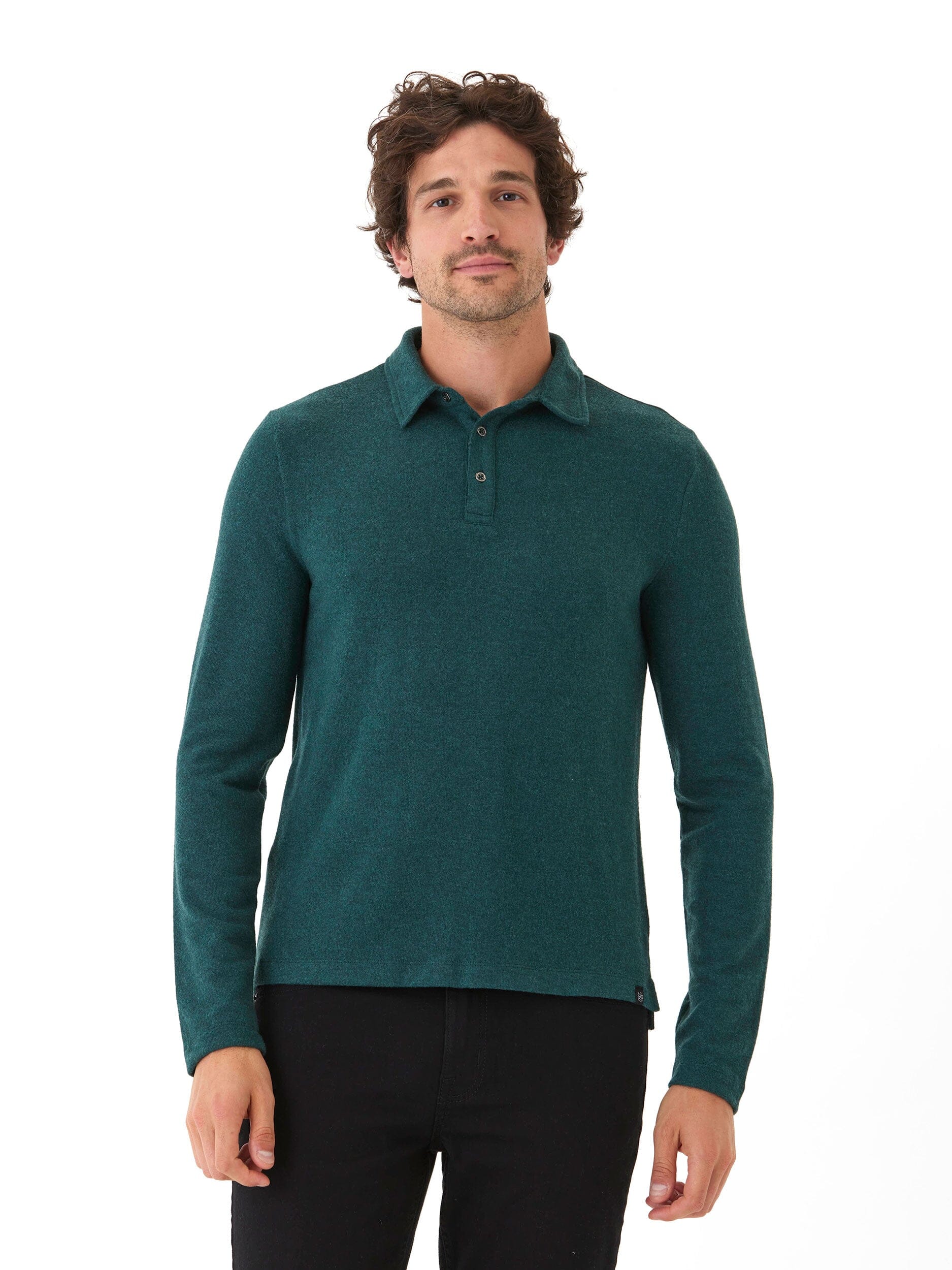 Henrique sweater knit long sleeve polo with a collar in a classic fit.